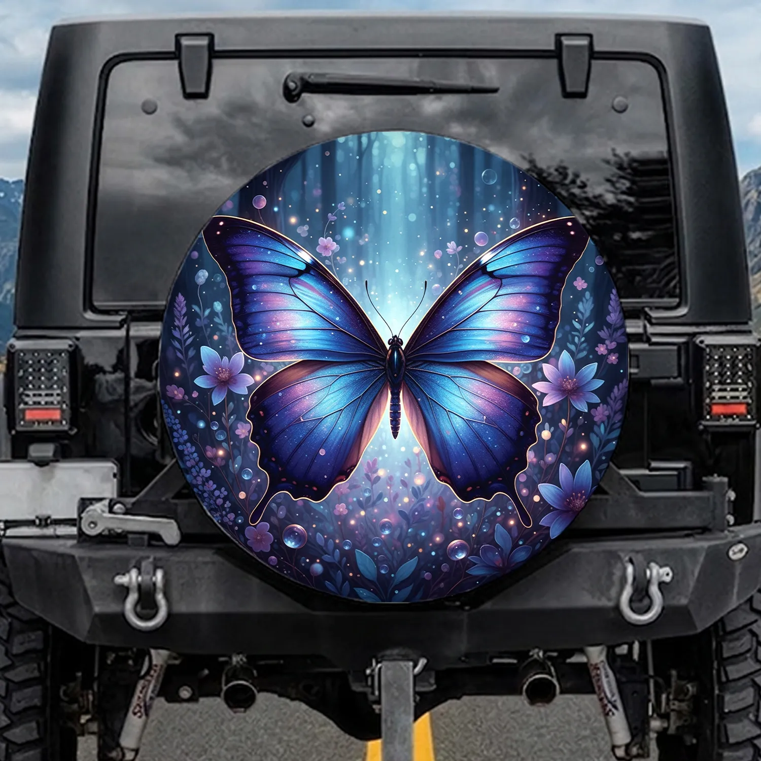 Luminous Emperor Butterfly Iridescent Wings - Ethereal Garden Home Decor Gift Spare Tire Cover - 1