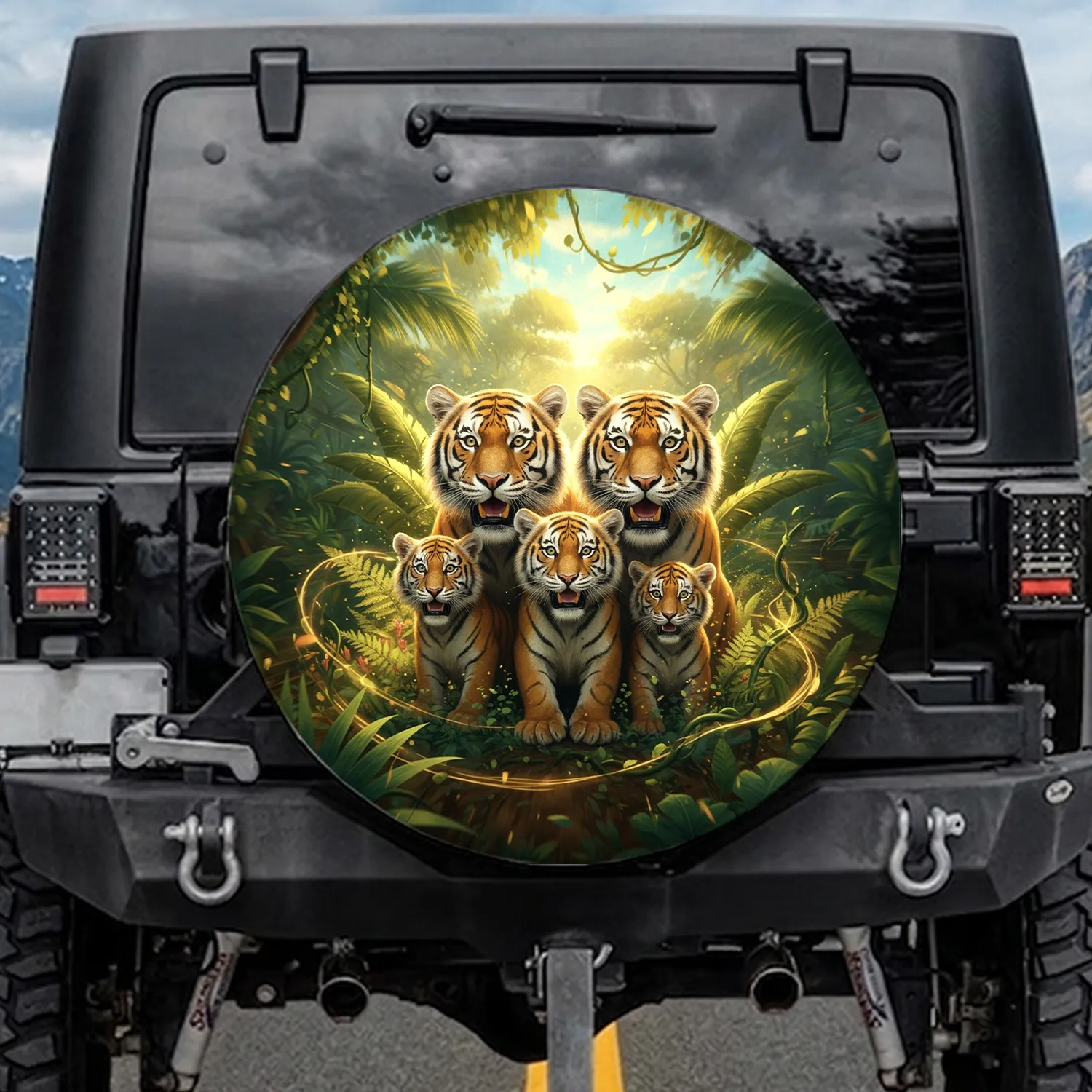 Surprised Tiger Family Jungle Adventure - Wildlife Lover Gift Spare Tire Cover - 1