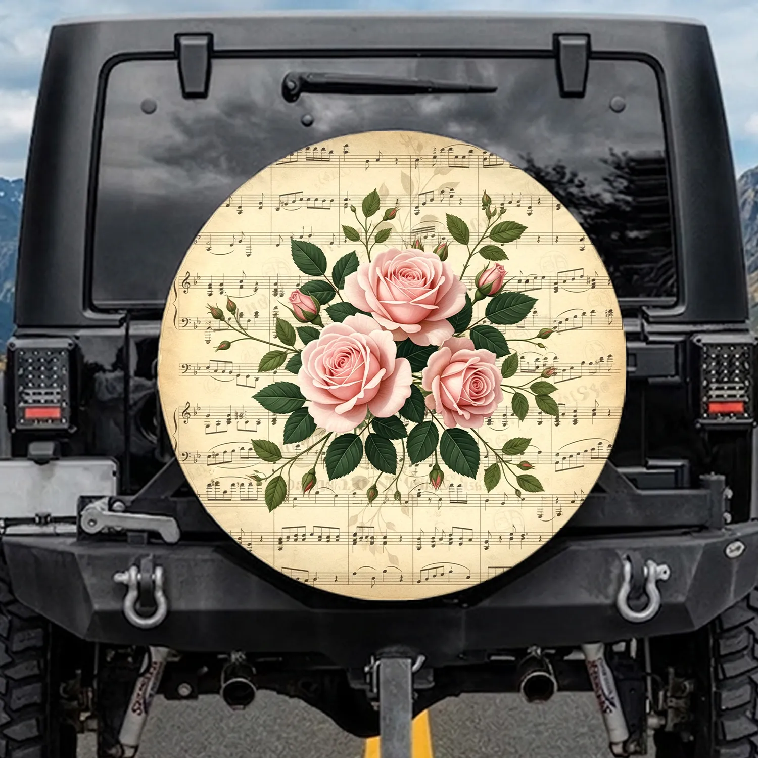 Pale Pink Roses Vintage Sheet Music - Home Decor Gift for Music Lover Spare Tire Cover - 1