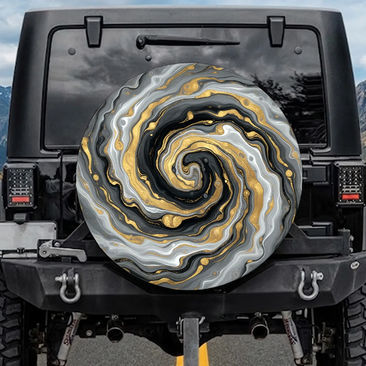 Polished Marble Fluid Veins Swirls - Luxury Home Decor Gift Spare Tire Cover - 1