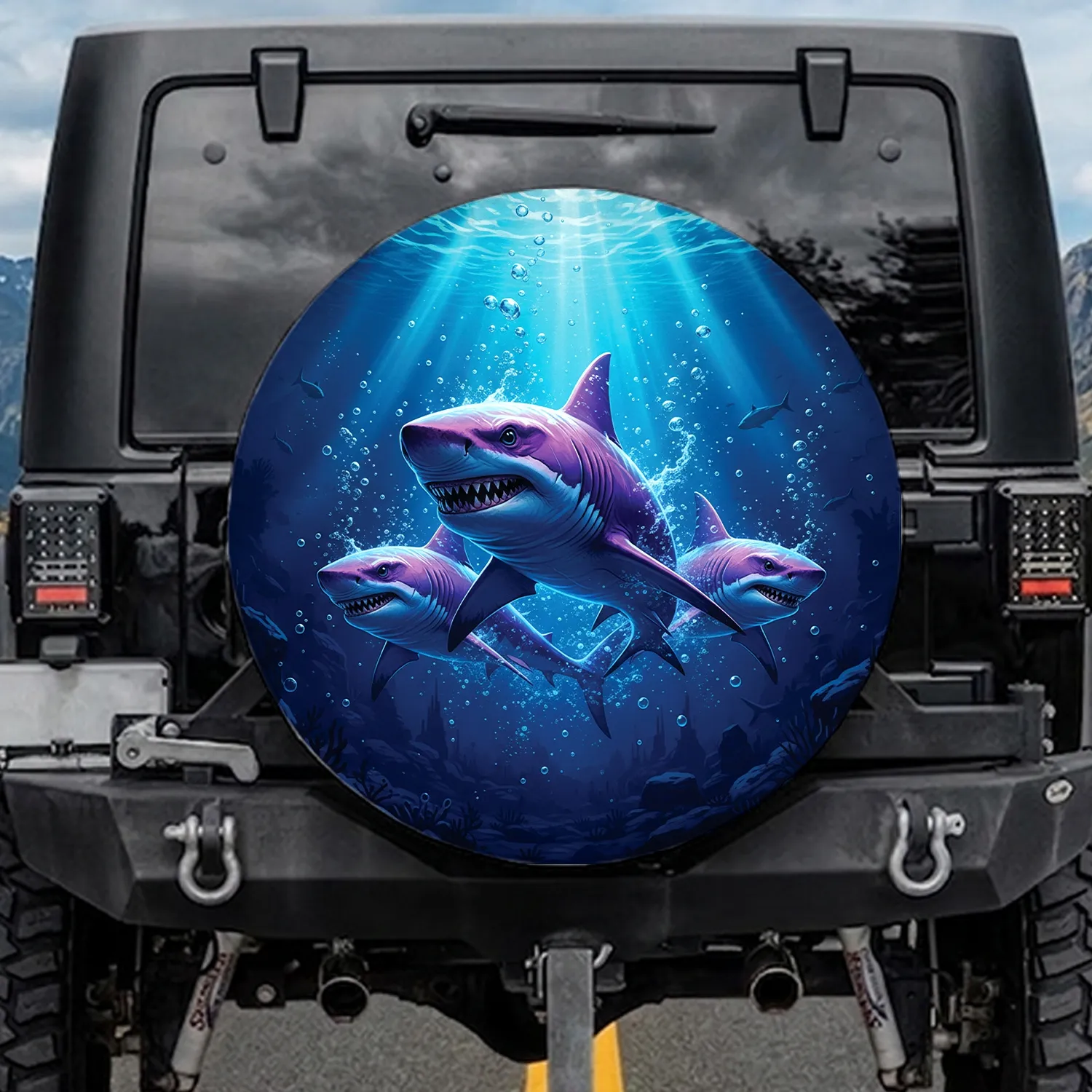 Aggressive Luminous Sharks Deep Sea - Ocean Lover Gift Spare Tire Cover - 1