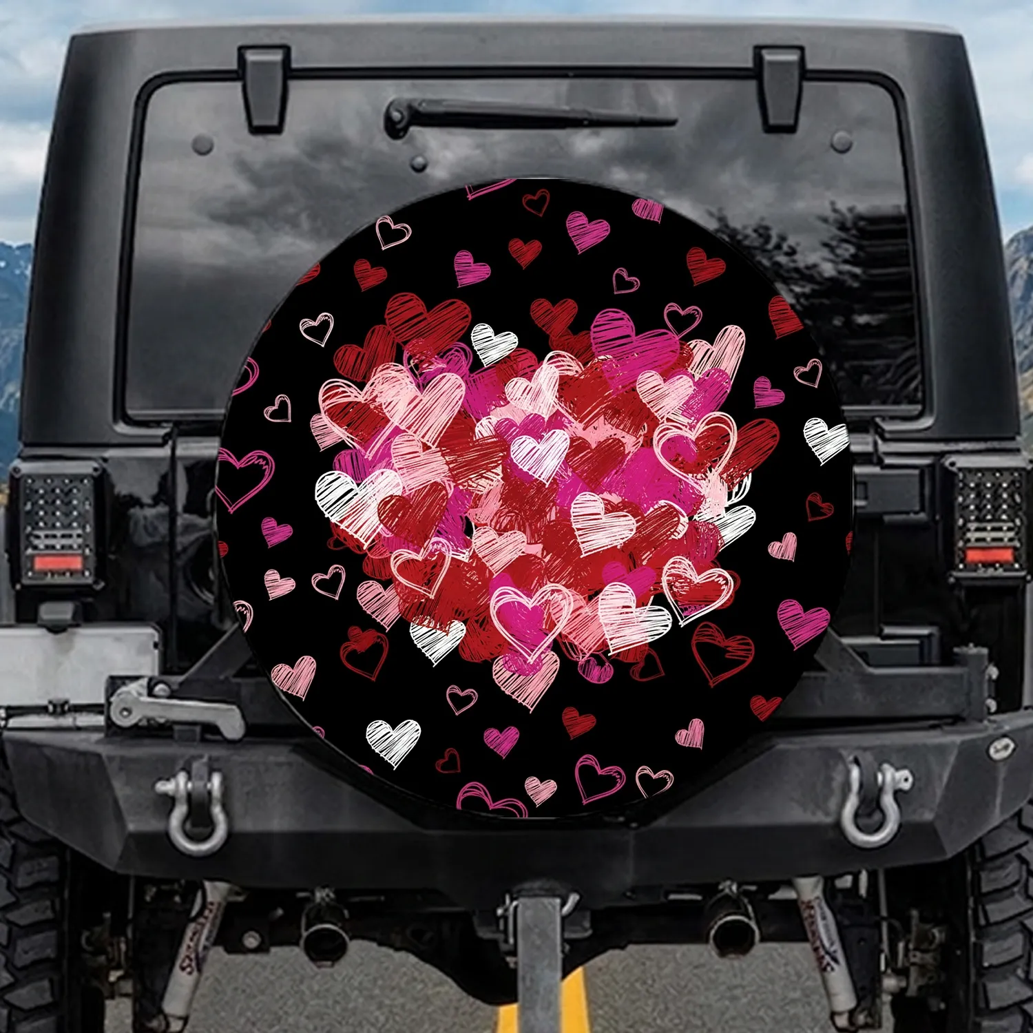 Scribbled Hearts Overlapping Cluster Scatter - Heart Lover Everyday Life Gift for Her Spare Tire Cover - 1