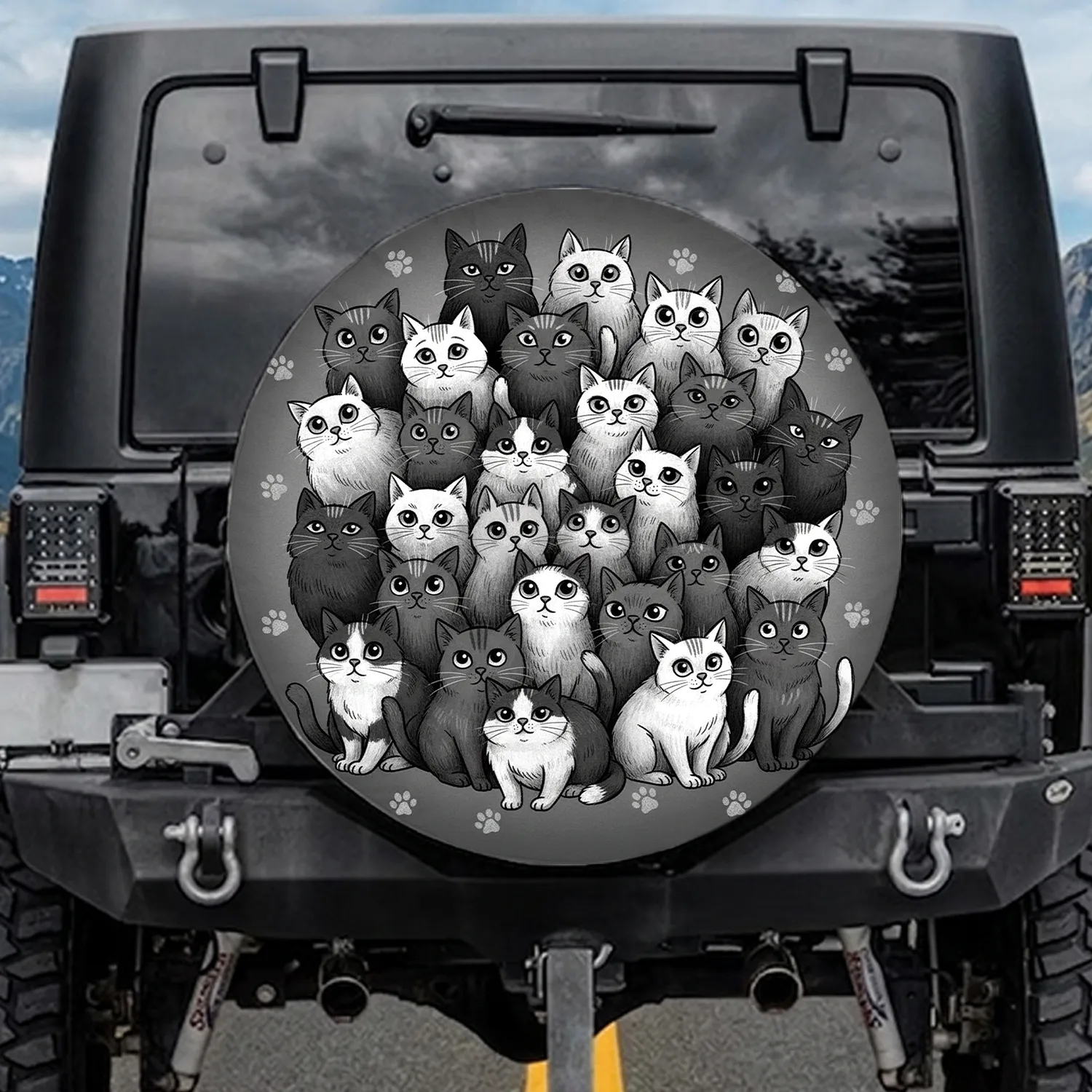 Curious Cat Faces Paw Prints - Cat Lover Gift for Pet Owners Spare Tire Cover - 1