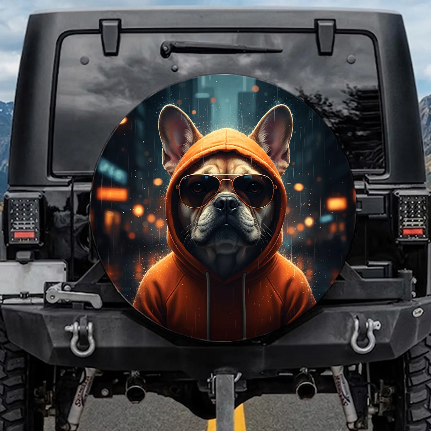 French Bulldog Hooded Sunglasses Urban - Dog Lover Gift Spare Tire Cover - 1