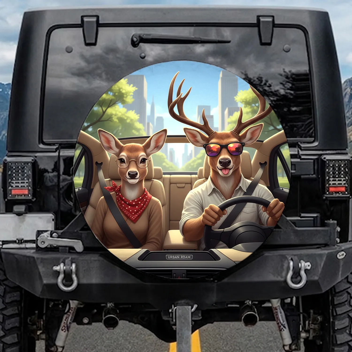 Buck Doe Driving Car Modern Interior Road Trip Companion Gift for Travelers Spare Tire Cover - 1