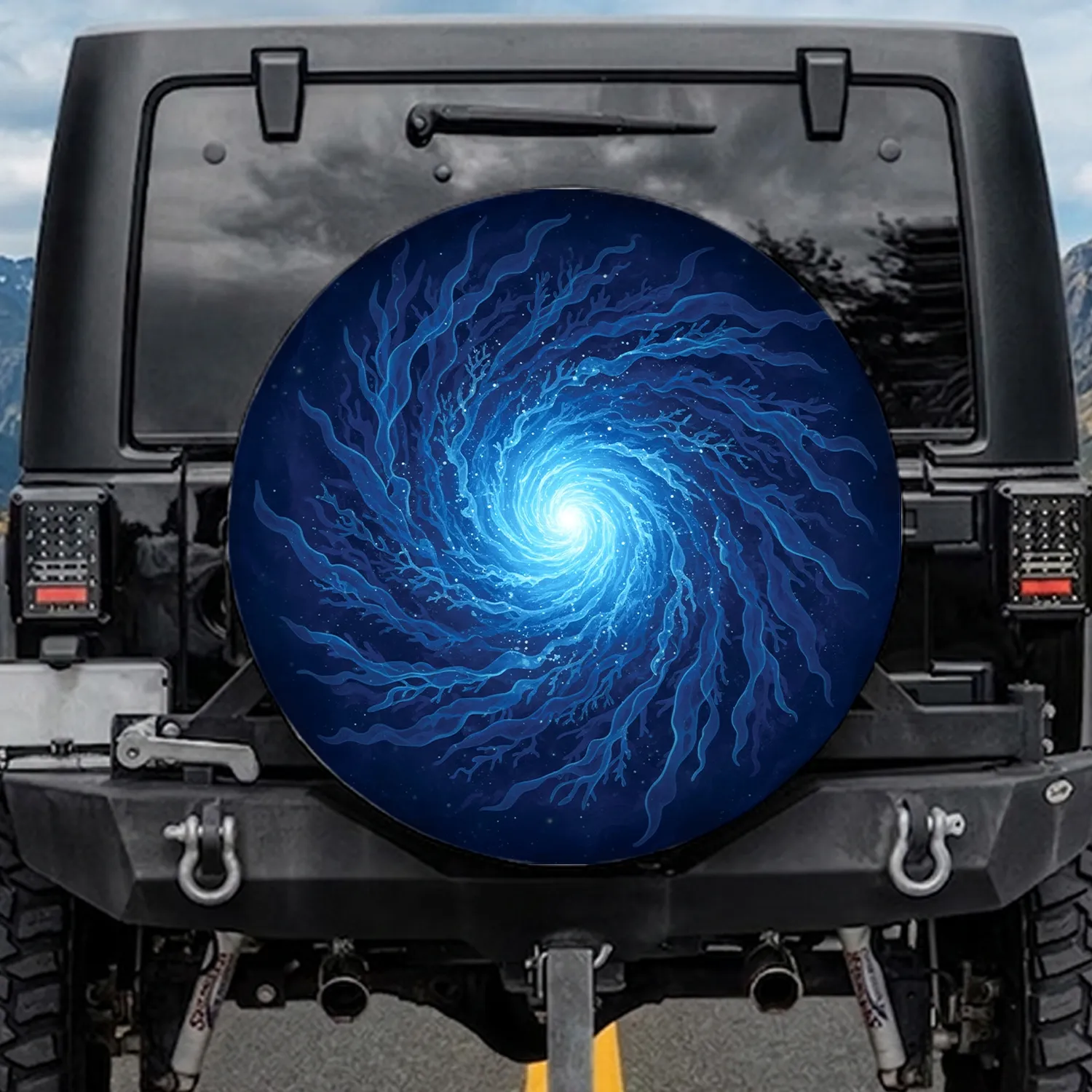 Luminous Blue Vortex Cosmic Coral - Ethereal Home Decor Gift Spare Tire Cover - 1