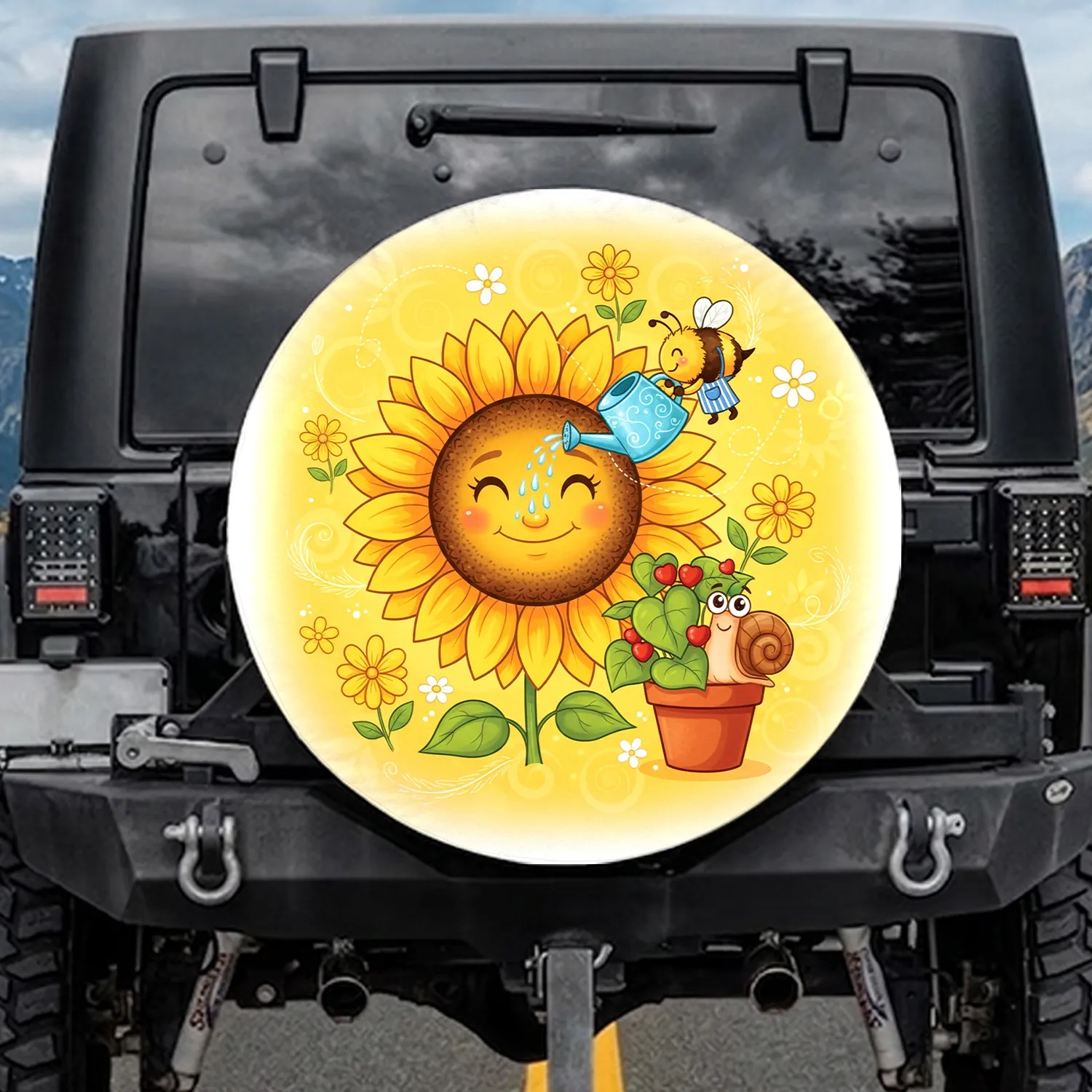Happy Sunflower Bee Snail Garden Scene Garden Lover Gift Spare Tire Cover - 1