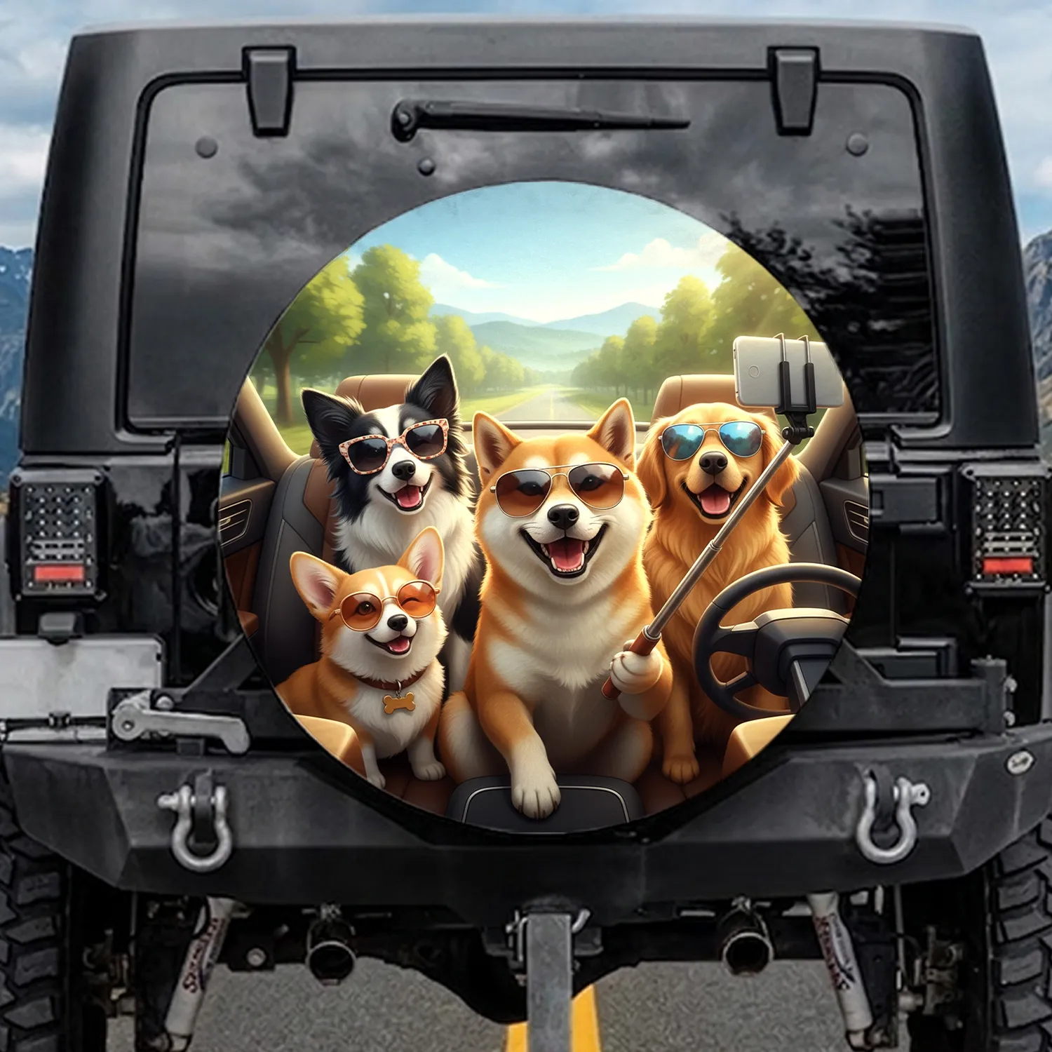 Shiba Inu Dogs Selfie Sunglasses - Road Trip Travel Gift for Dog Lovers Spare Tire Cover - 1