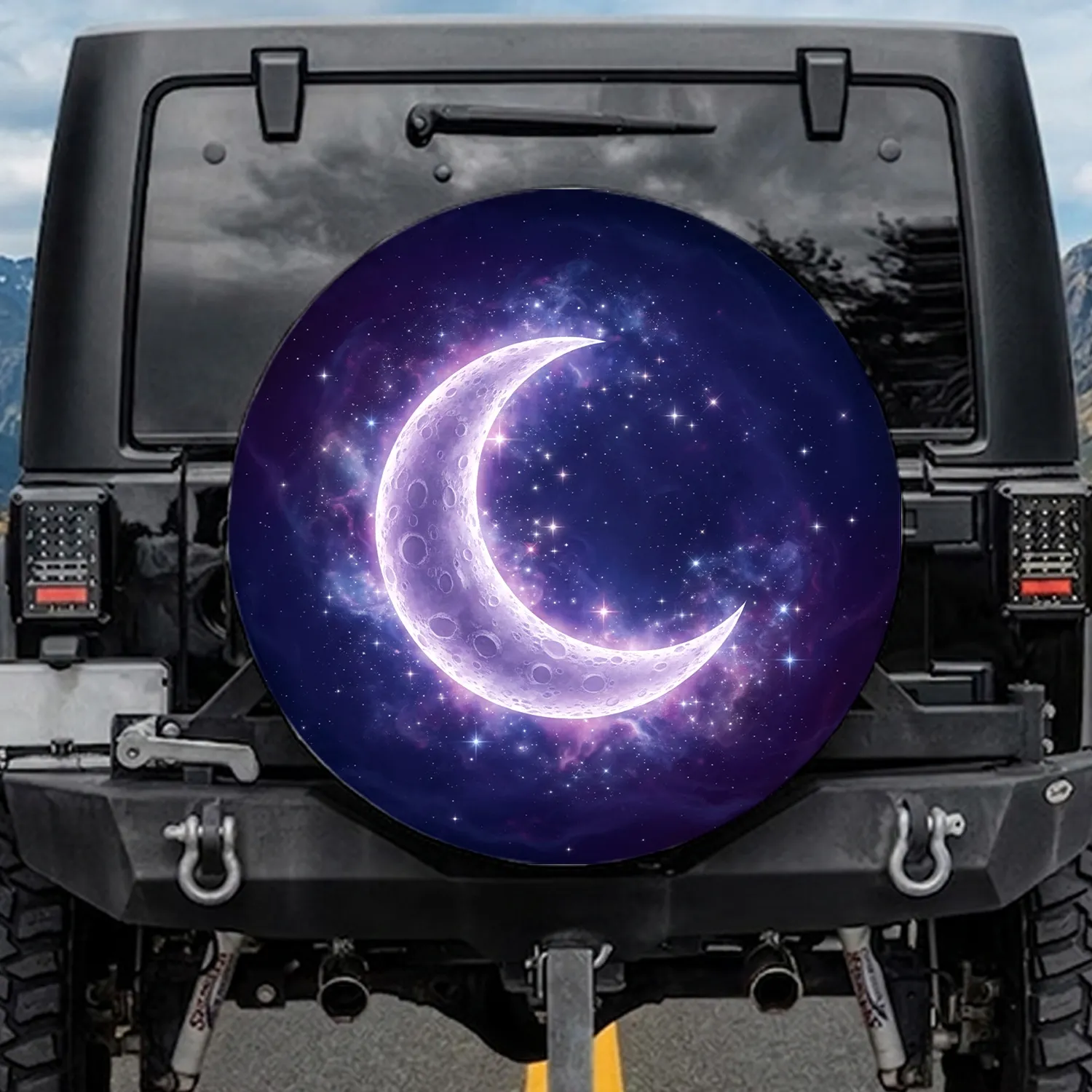 Majestic Crescent Moon Stars Nebulae Deep Cosmic Night Sky - Stargazer Lover Gift Spare Tire Cover - 1