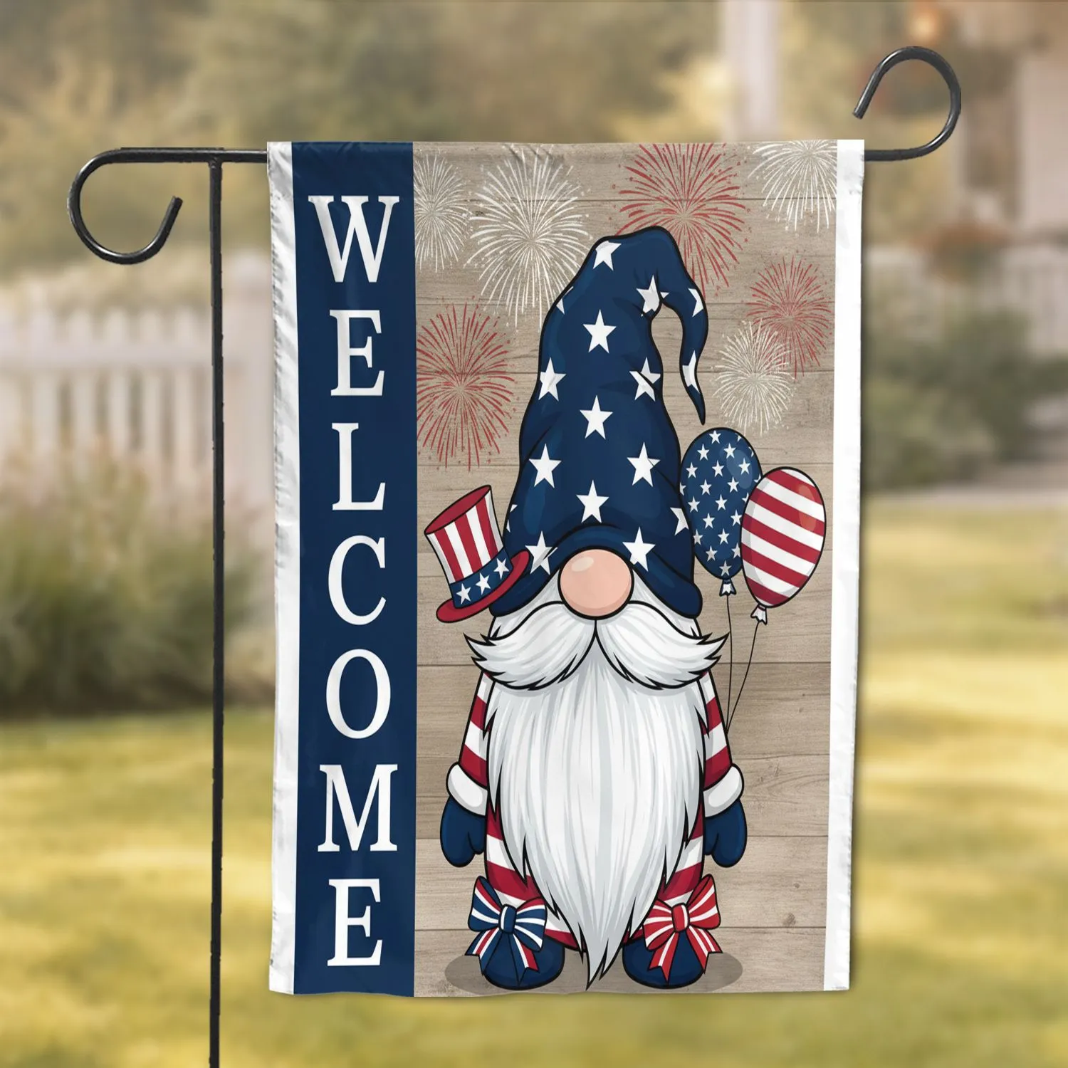 Patriotic Gnome Welcome Banner 1776-2026 USA 250th Anniversary Independence Day Garden Flag - 1