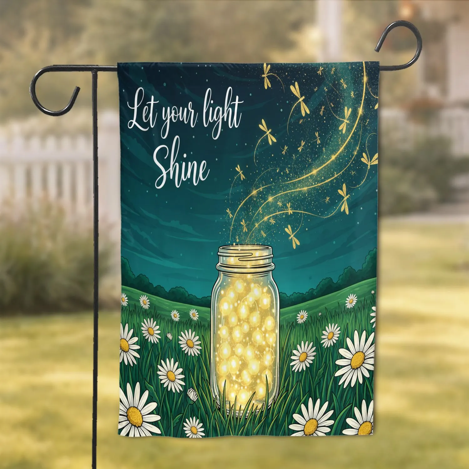 Mason Jar Firefly Lights White Daisies - Inspirational Home Decor Gift Garden Flag - 1
