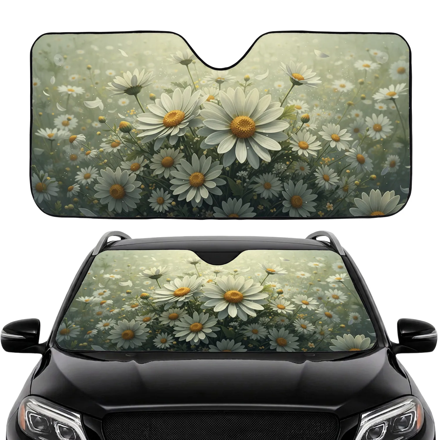 Lush Daisy Flowers Botanical Meadow Garden Glowing Wisps Pollen Dust Car Interior Upgrade Car Sunshade - 1
