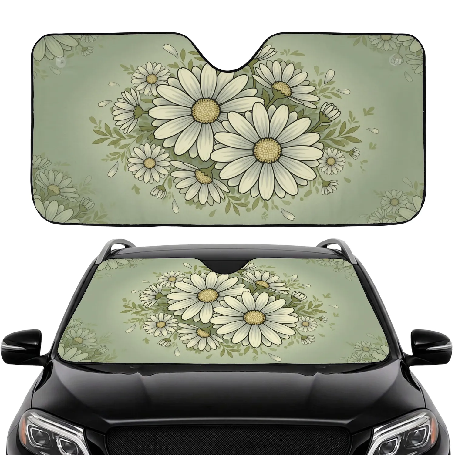 Retro Daisy Flowers Layered Petals - Car Interior Upgrade Car Sunshade - 1