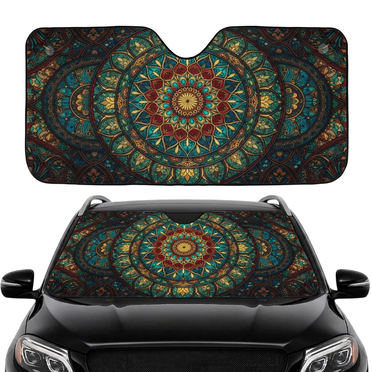 Stained Glass Mandala Sunburst Tapestry - Car Interior Upgrade Car Sunshade - 1