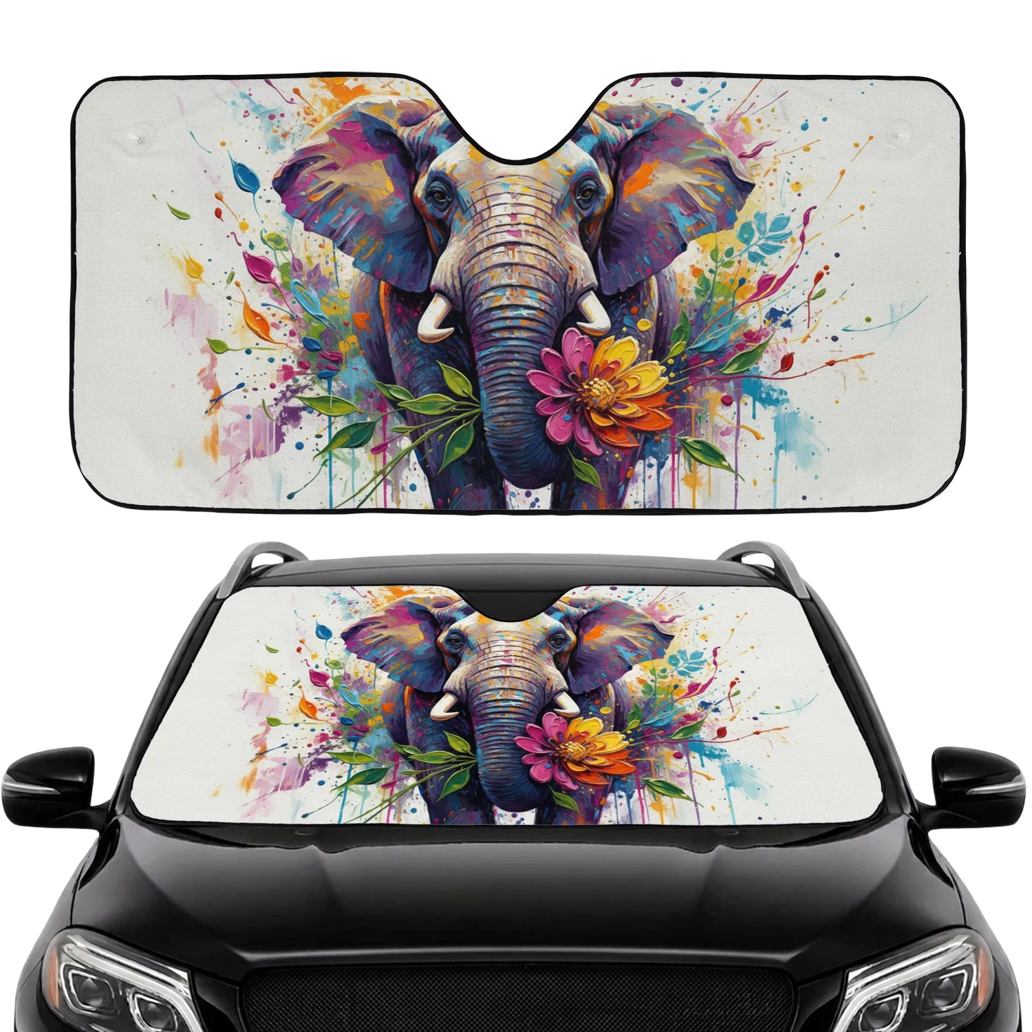 Majestic Elephant Floral Road Trip Car Interior Upgrade Car Sunshade - 1