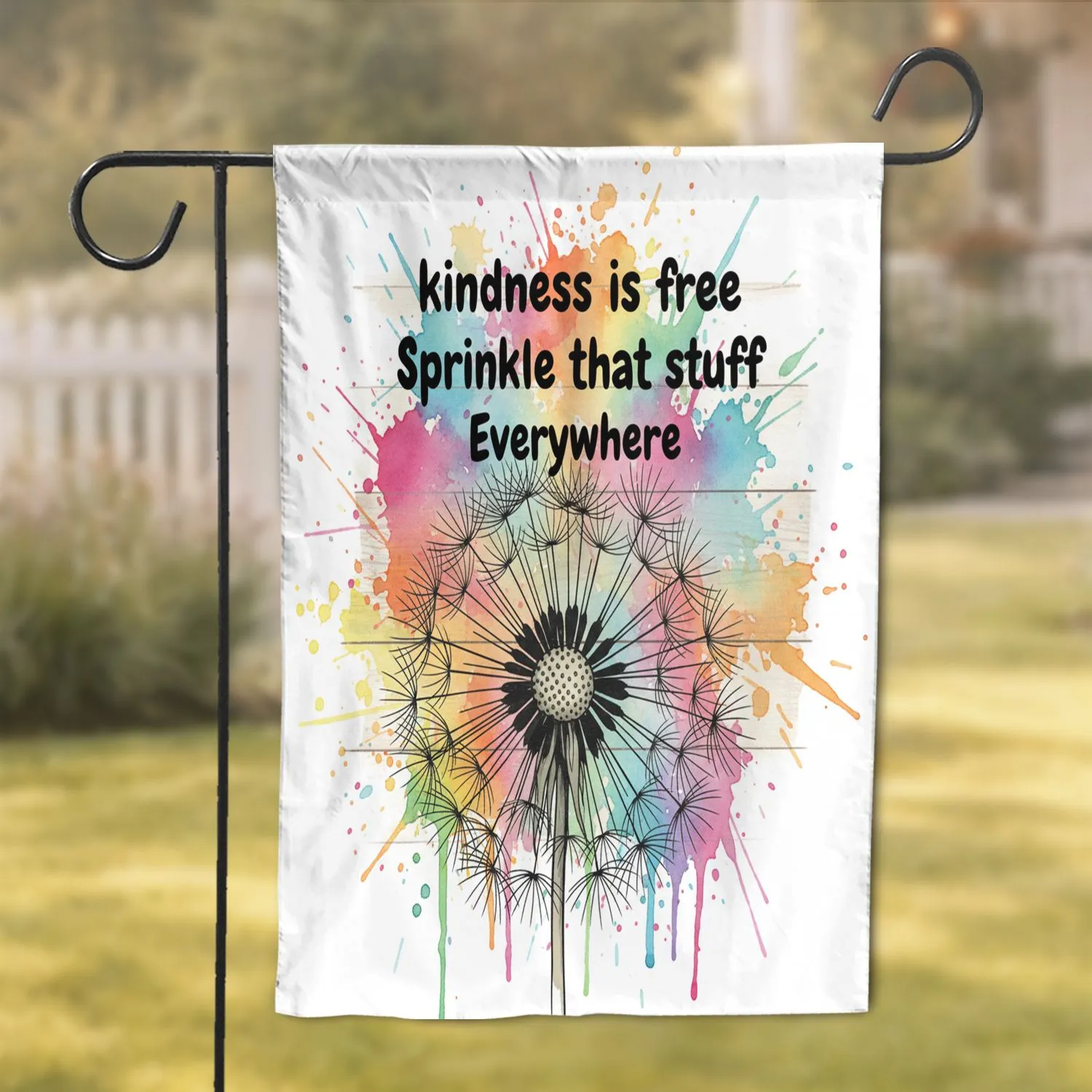 Kindness Is Free Dandelion Wood Grain Paint Splatters - Home Decor Gift Garden Flag - 1