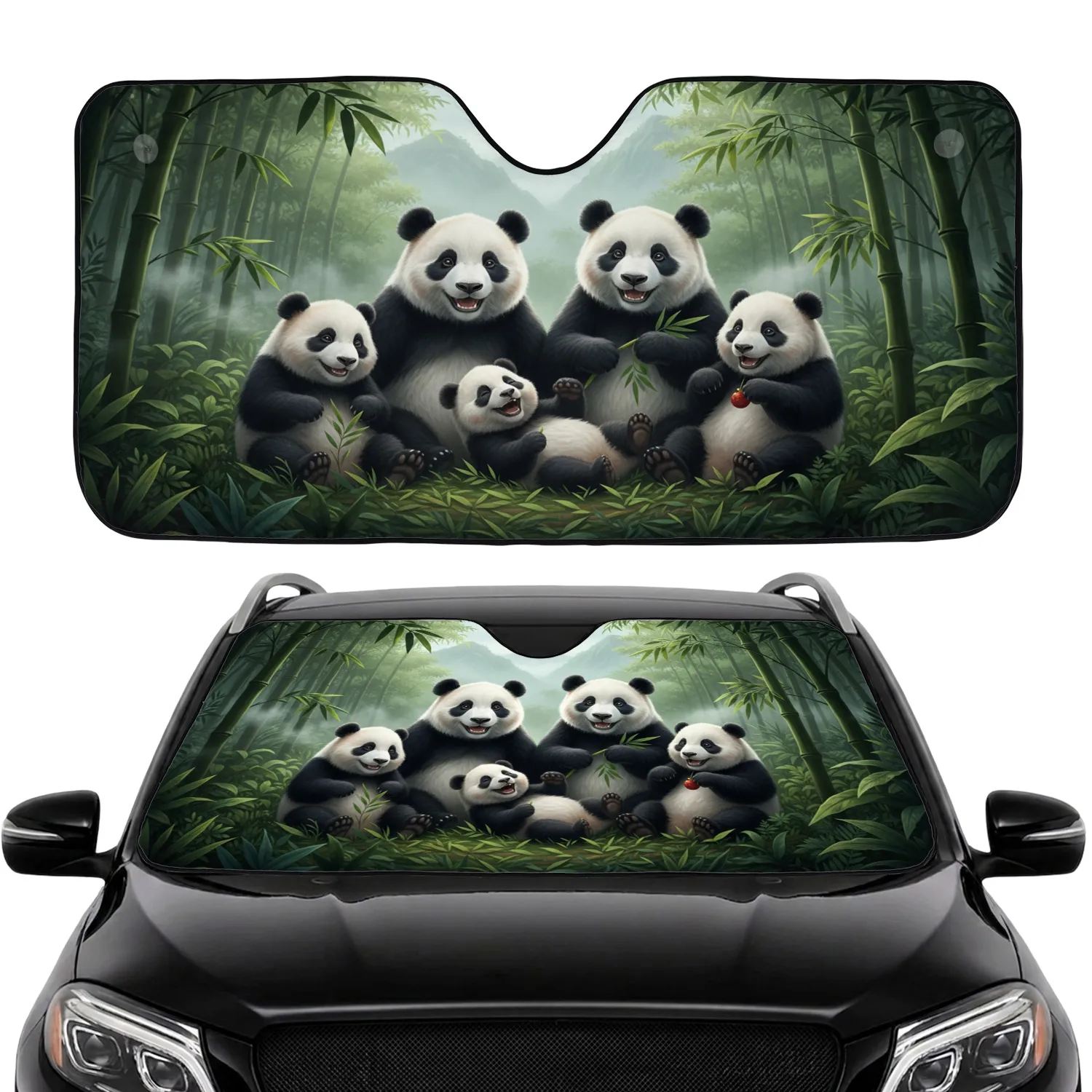 Joyful Pandas Bamboo Forest - Car Interior Upgrade Panda Lover Gift Car Sunshade - 1