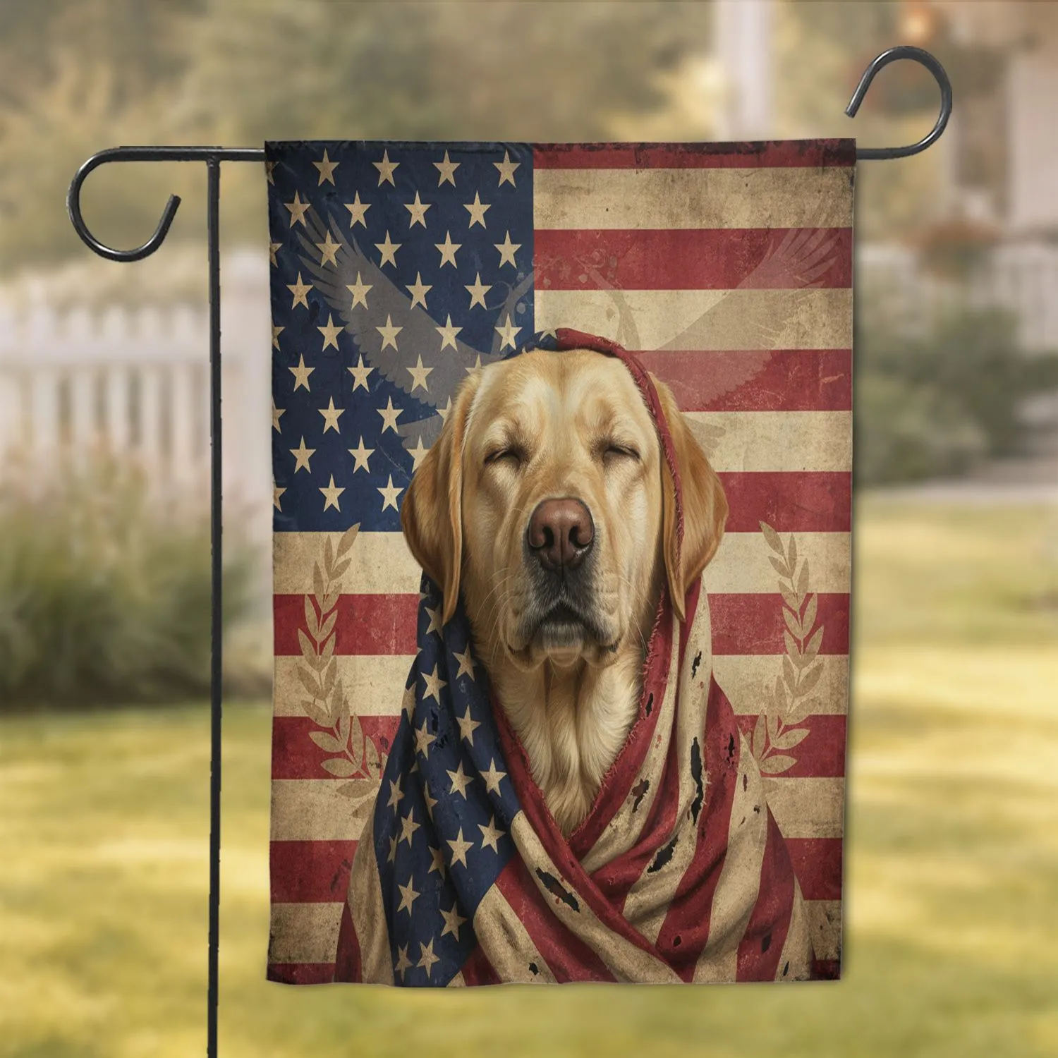 Labrador Retriever Distressed USA Flag - Patriotic Dog Lover Gift Garden Flag - 1