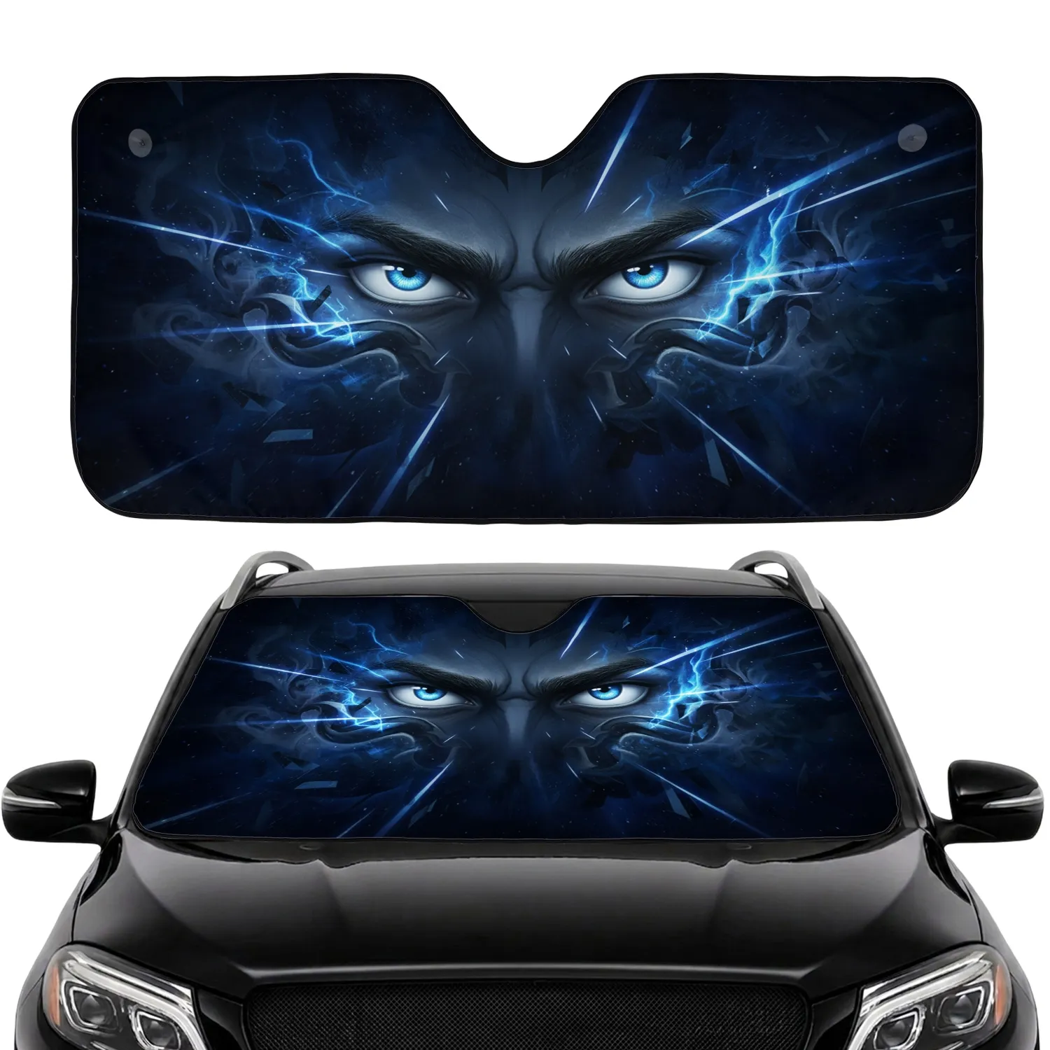 Angry Staring Blue Eyes Electric Blue Energy Swirling Mist - Car Interior Upgrade Car Sunshade - 1
