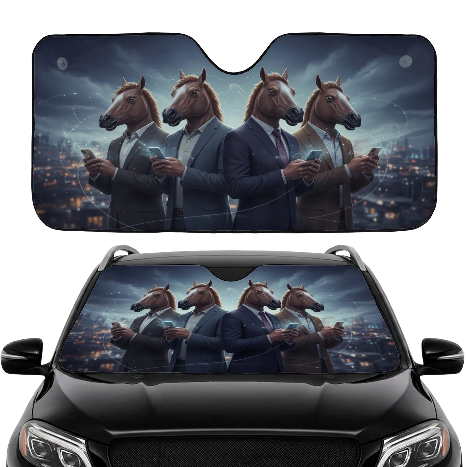 Horse Mask Business Figures With Smartphones Commute Accessory For Urban Professionals Car Sunshade - 1