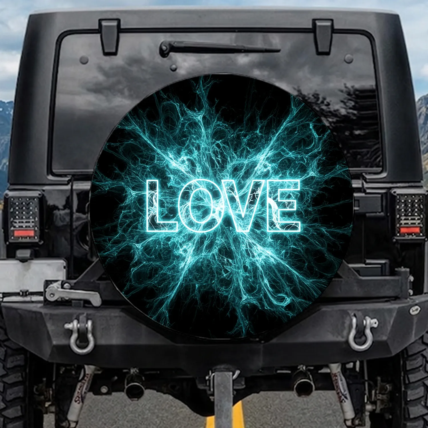 LOVE Aqua White Liquid Marble Fractal Ice - Lifestyle Accessory Spare Tire Cover - 1