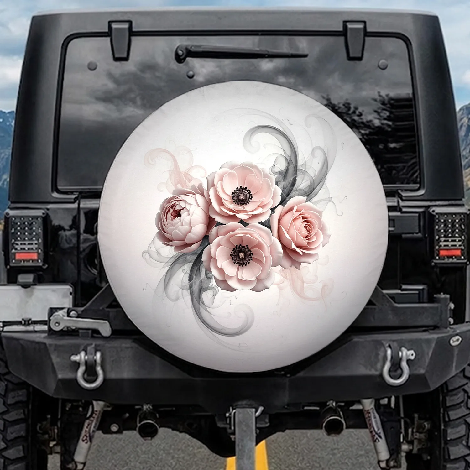Continuous Botanical Floral Swirling Lines Wisps - Vehicle Decor Gift for Car Owner Spare Tire Cover - 1