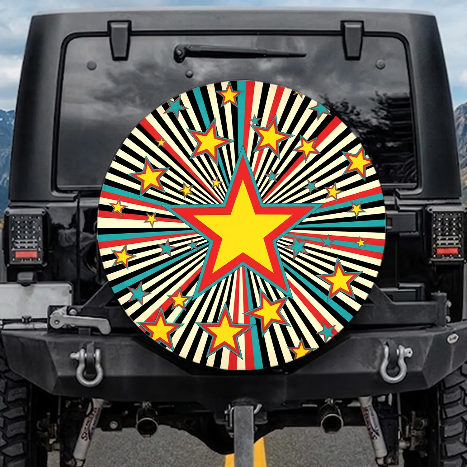 Multi-Pointed Star Burst Radial Explosion - Dynamic Vehicle Decor Spare Tire Cover - 1