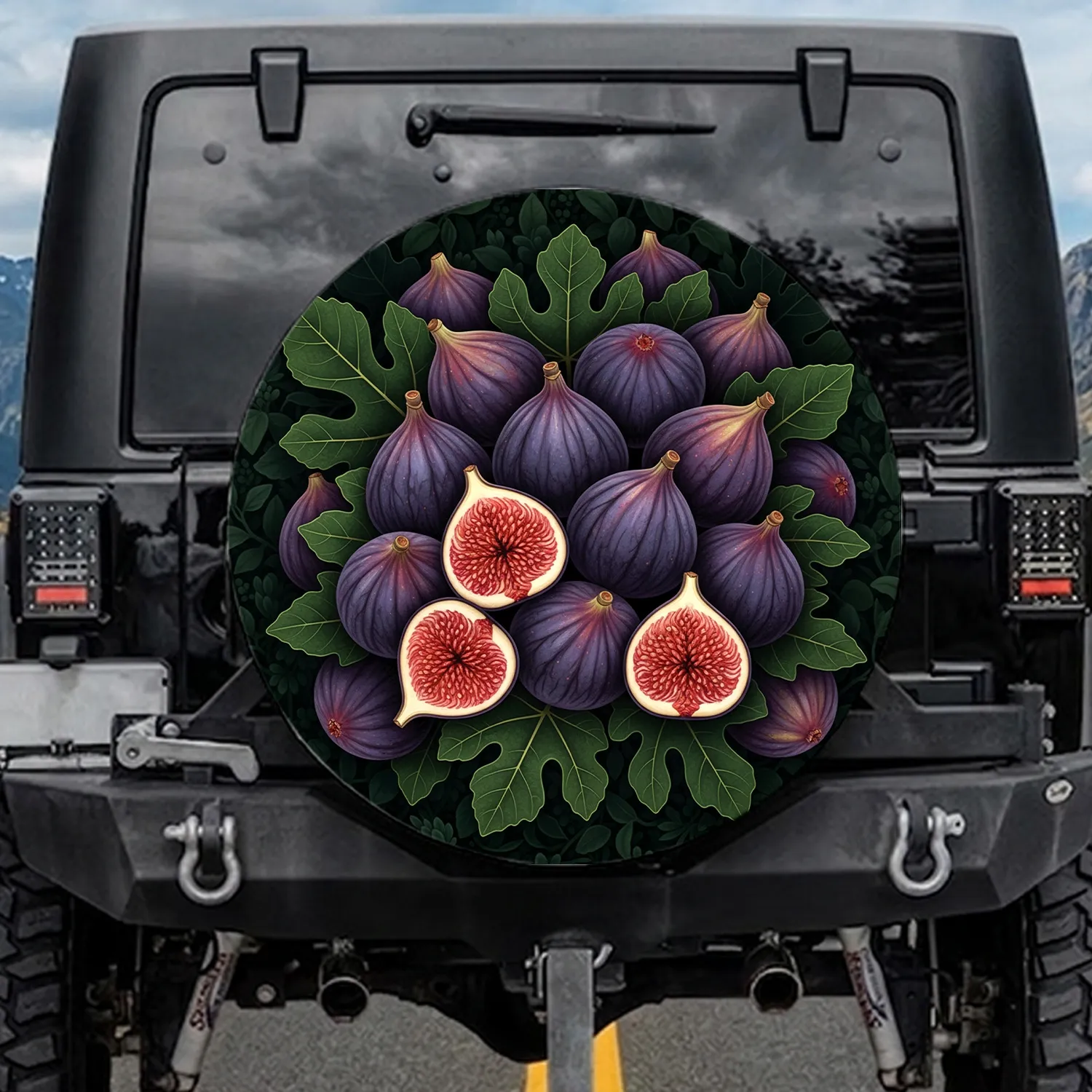 Lavish Fresh Figs Ruby Interiors Fig Leaves - Fruit Lover Vehicle Accessory Spare Tire Cover - 1