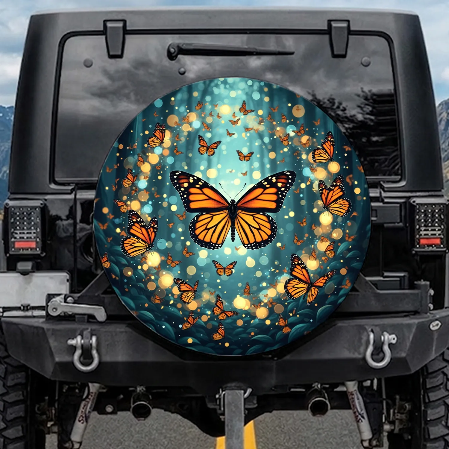 Monarch Butterflies Deep Forest Night Scene Glistening Orbs - Wildlife Lover Gift Spare Tire Cover - 1