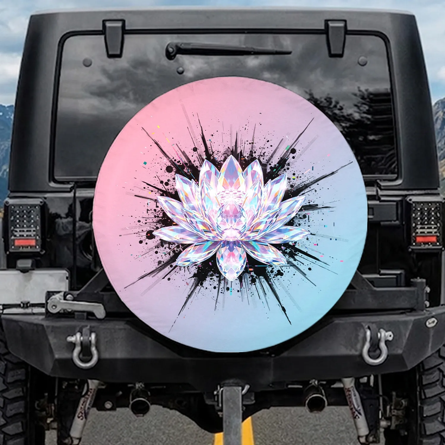 Crystal Lotus Flower Holographic Iridescent Pink Blue Gradient - Home Decor Gift Spare Tire Cover - 1
