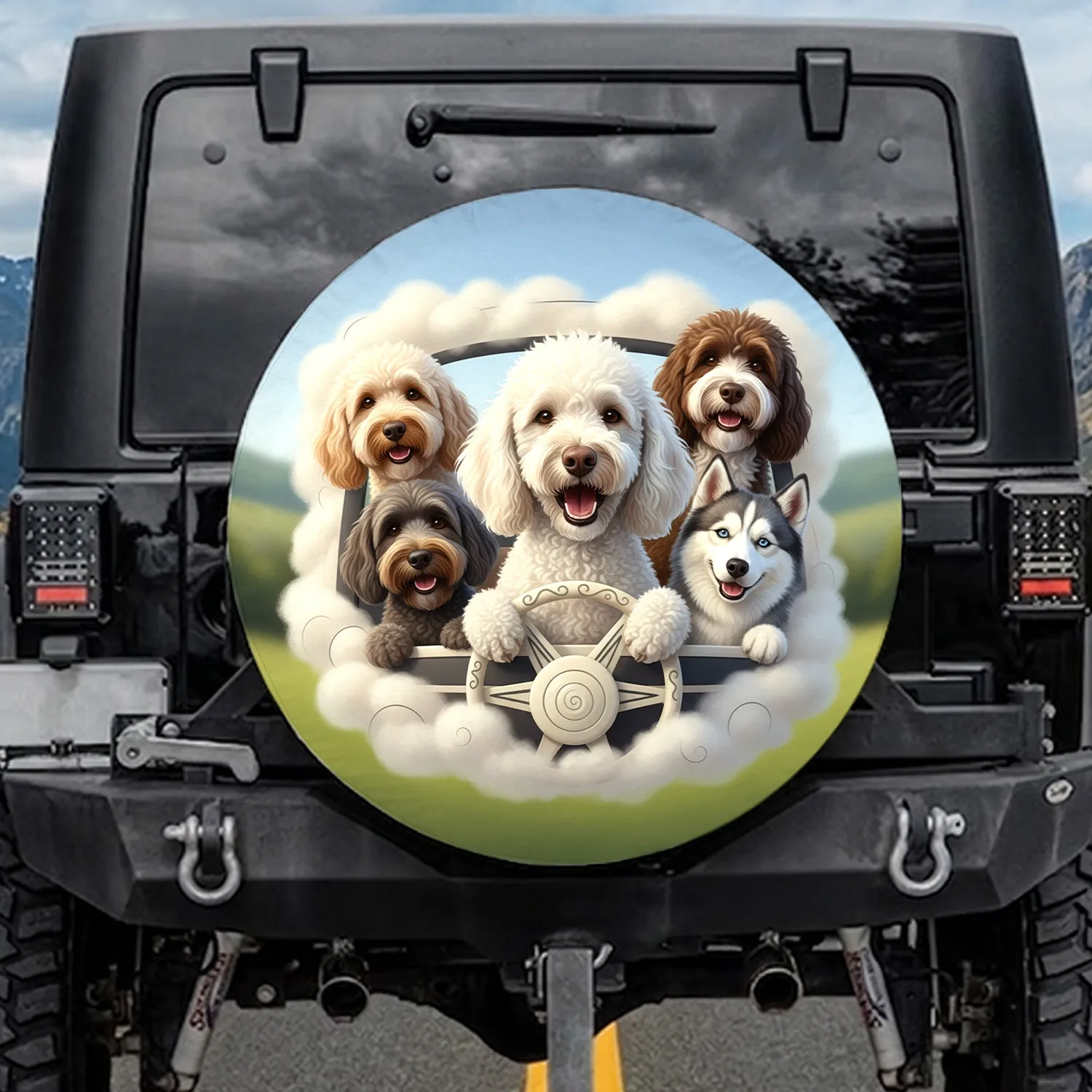 Poodle Dog Group Driving Outdoor Journey - Travel Essentials Gift for Pet Owners Spare Tire Cover - 1