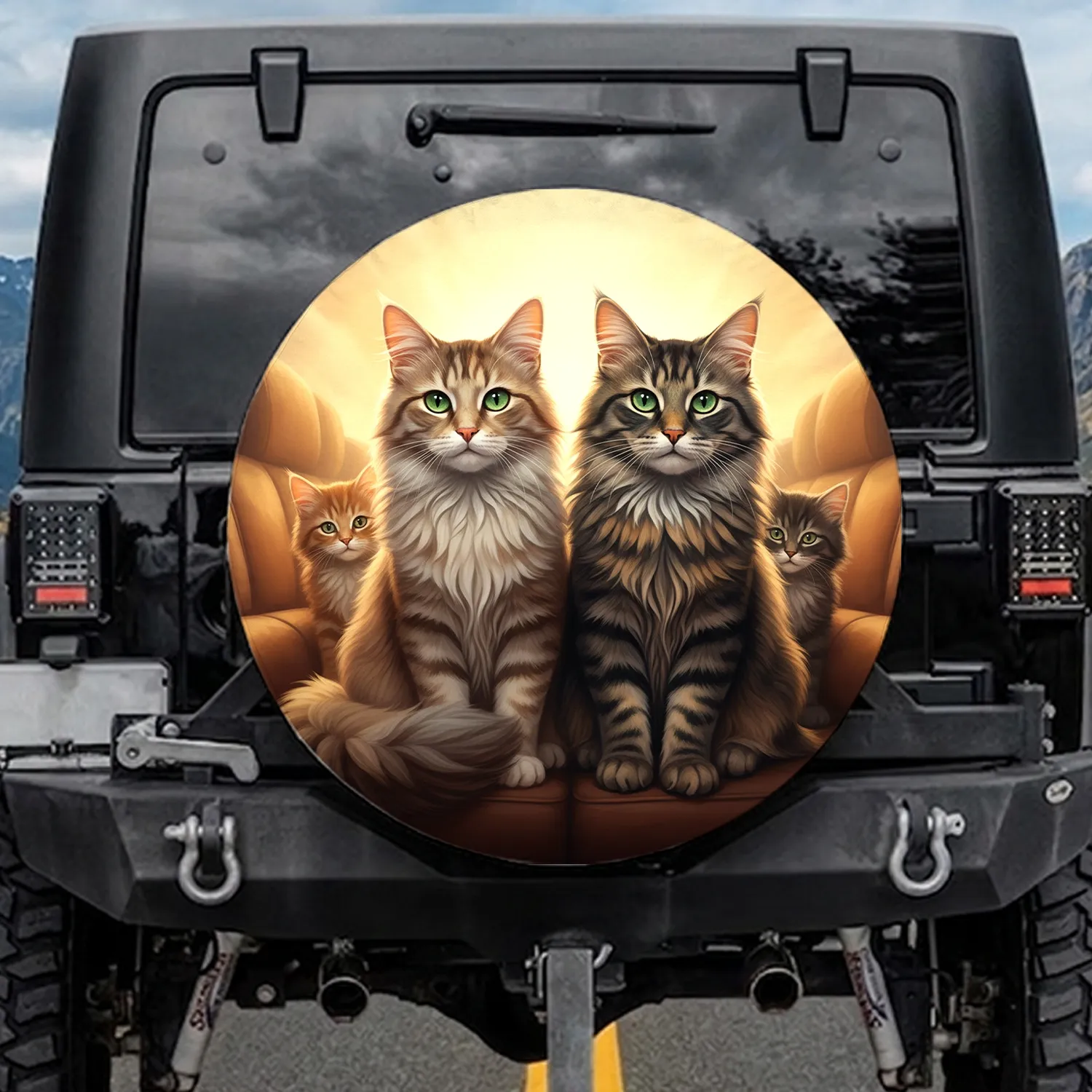 Majestic Tabby Cats Dawn Dusk Expansive Landscape Travel Essentials Cat Lover Gift Spare Tire Cover - 1