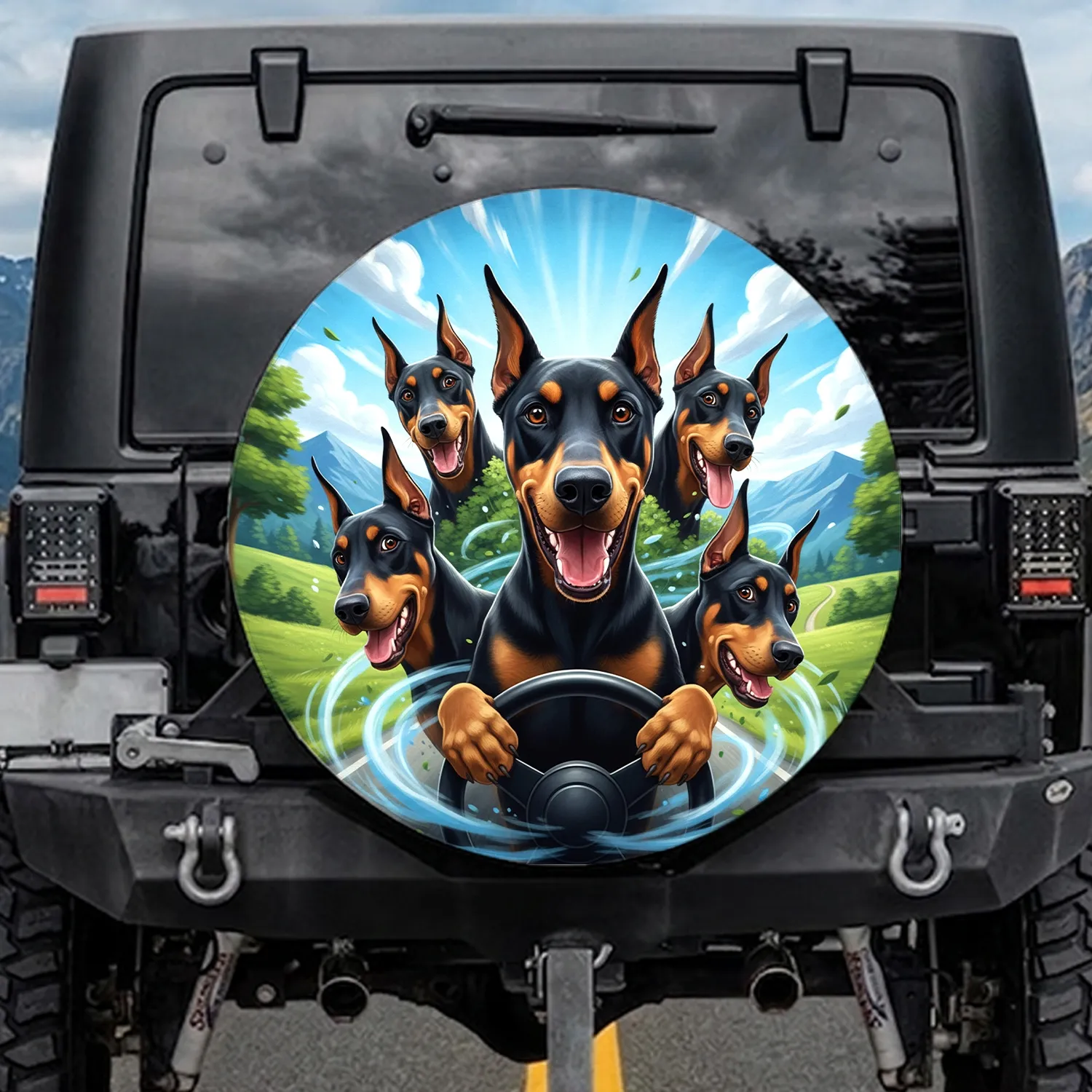 Expressive Doberman Pinscher Dogs Driving Adventure - Dog Lover Gift Spare Tire Cover - 1