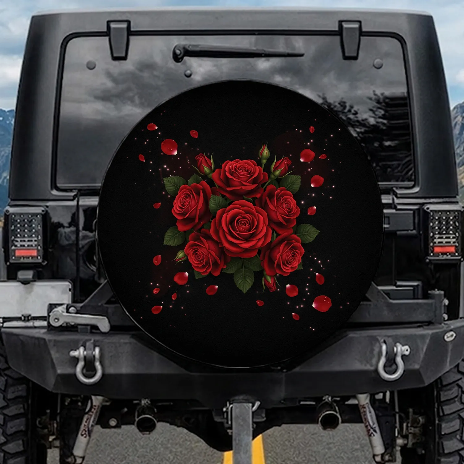 Lush Vibrant Red Roses Bouquet Petals Dew Drops - Nature Lover Home Decor Gift Spare Tire Cover - 1