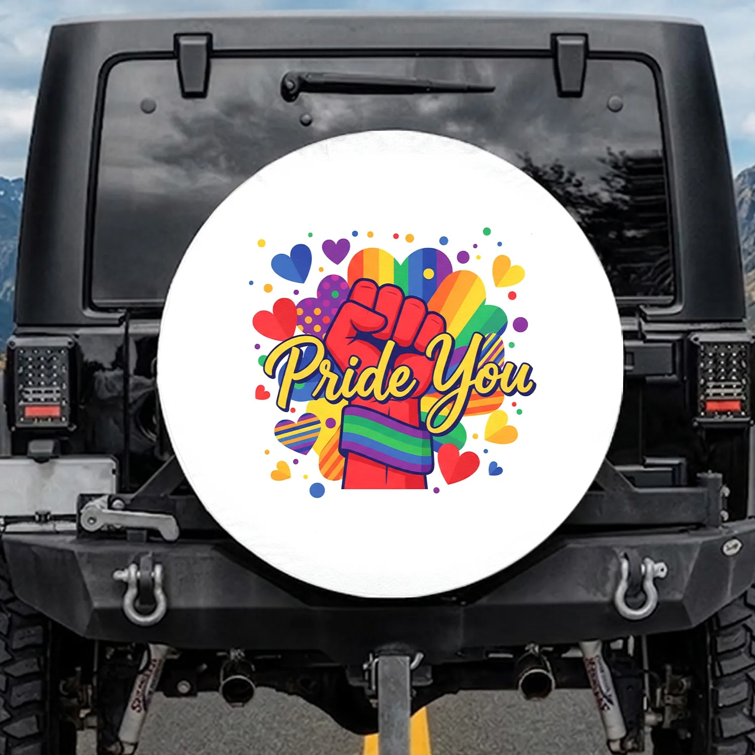Red Fist Rainbow Flag Pride You - Pride Celebration Gift for LGBTQ+ Supporter Spare Tire Cover - 1