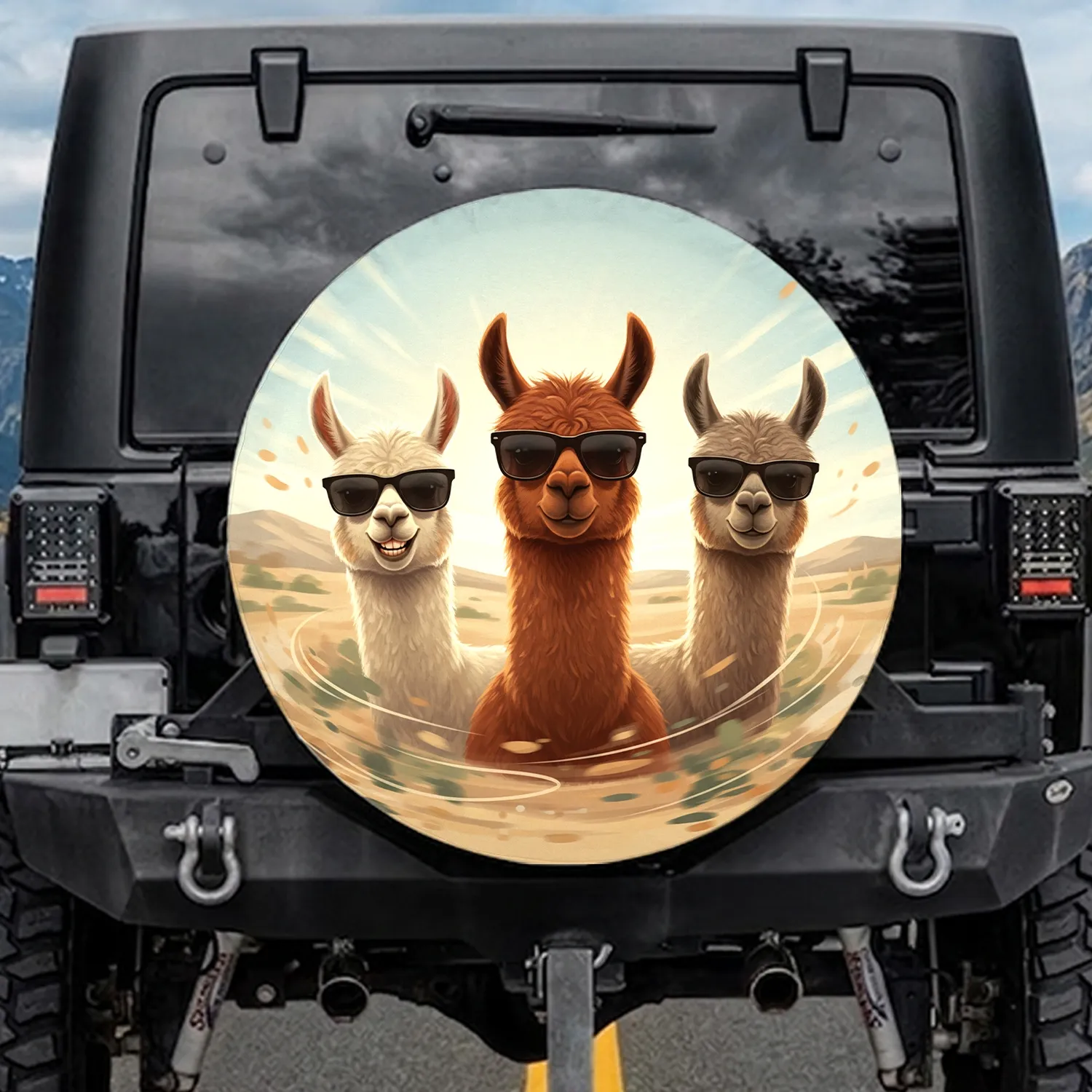 Three Alpacas Dark Sunglasses - Wildlife Lover Gift for Alpaca Lover Spare Tire Cover - 1