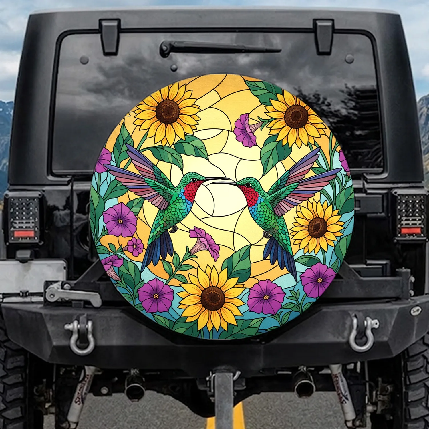 Hummingbird Lush Floral Sunflower Petunia Sunlit Garden Wildlife Lover Gift Spare Tire Cover - 1