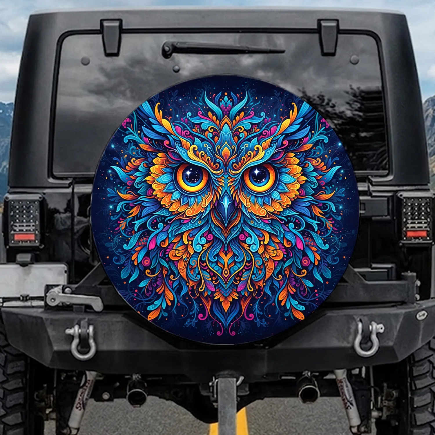 Mesmerizing Owl Face Swirling Feathers - Wildlife Lover Gift Spare Tire Cover - 1