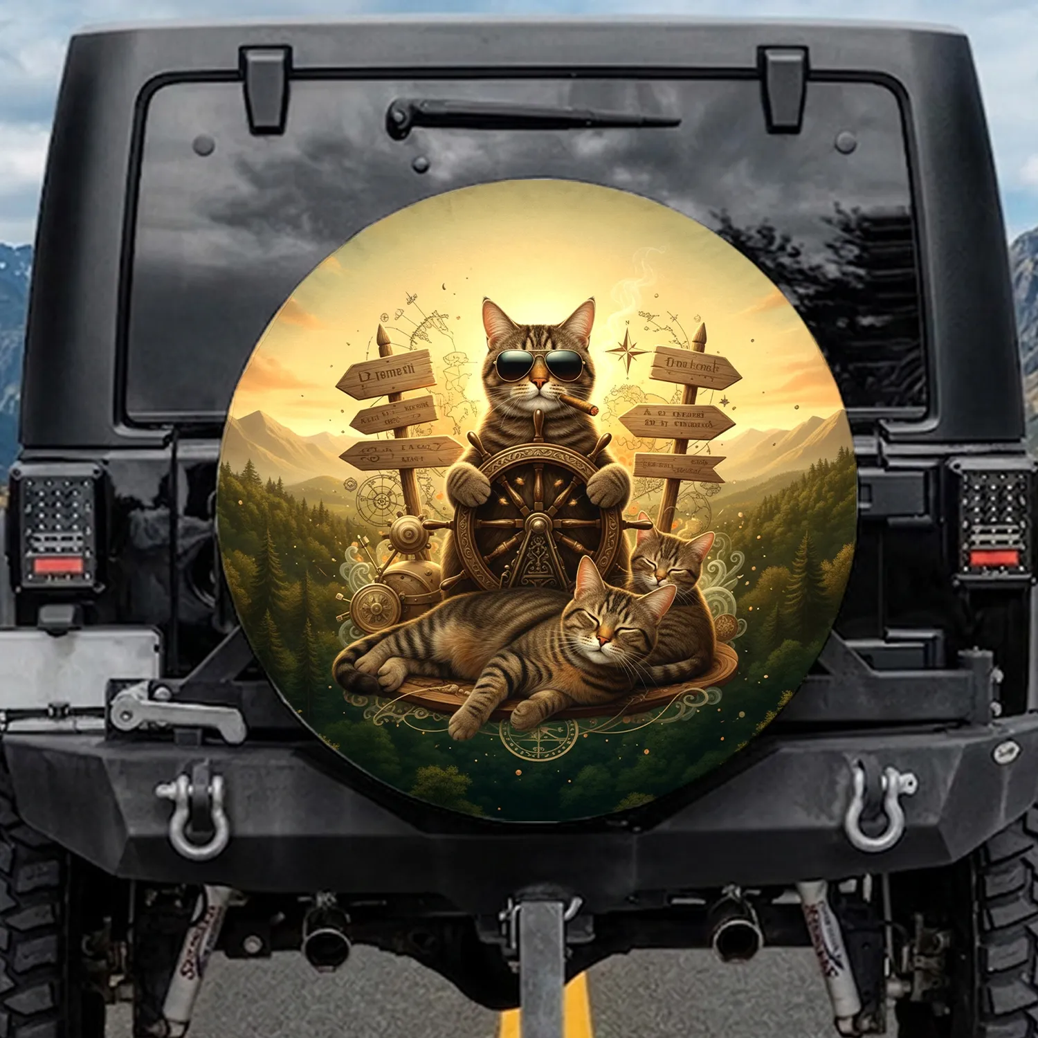 Tabby Cat Aviator Sunglasses Road Trip - Adventure Travel Lover Gift Spare Tire Cover - 1