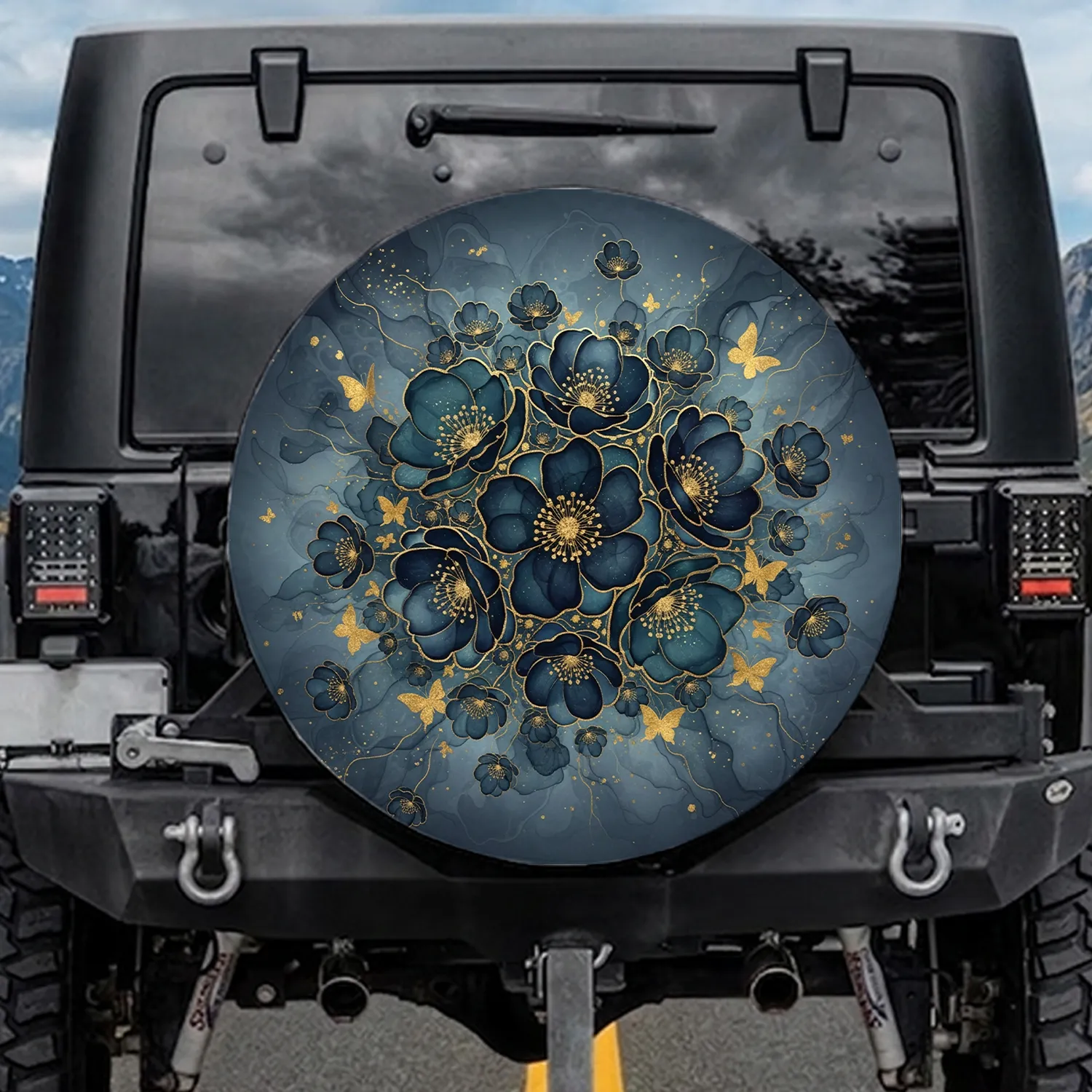 Alcohol Ink Flowers Butterfly Shapes - Home Decor Gift Spare Tire Cover - 1