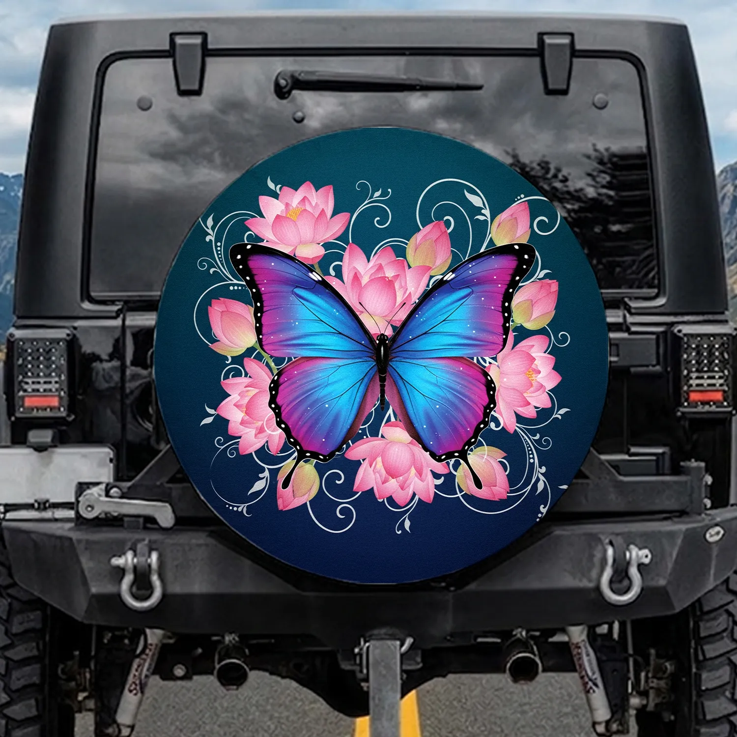Butterfly Lotus Bloom Flowers - Outdoor Decor Gift for Garden Lover Spare Tire Cover - 1