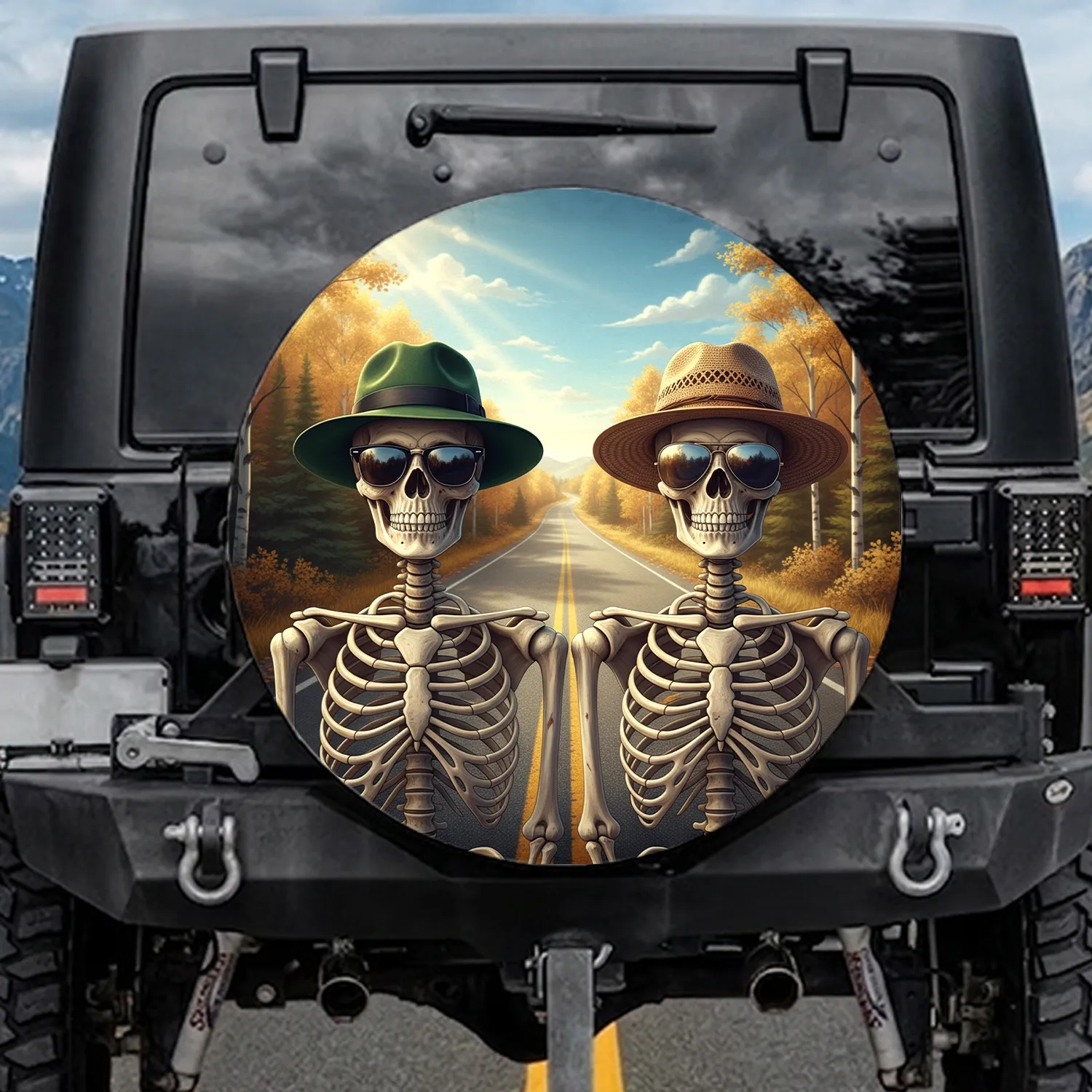 Skeletons Sunglasses Fedoras Highway - Travel Essentials for Road Trippers Spare Tire Cover - 1
