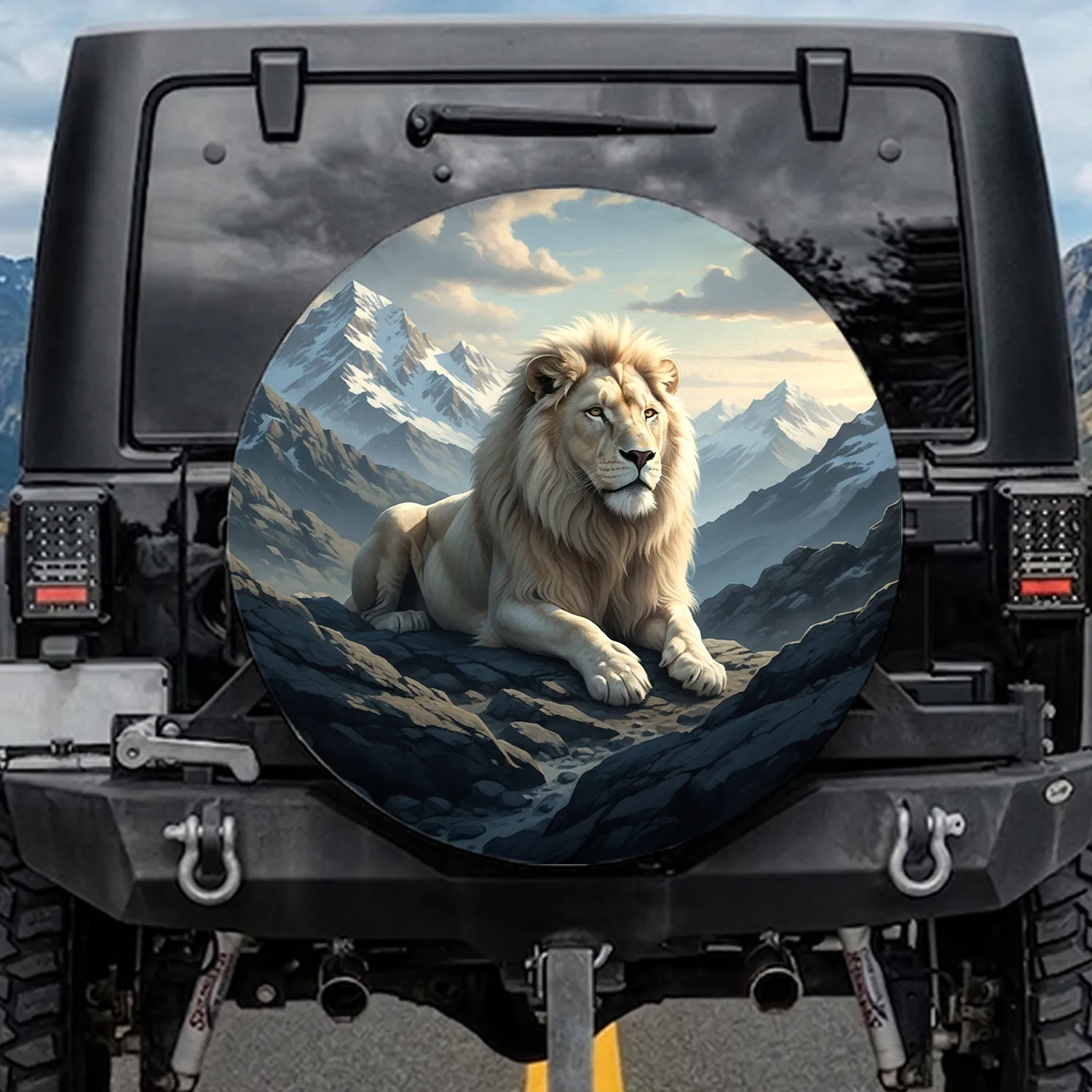 Majestic White Lion Snow-Capped Mountain Landscape - Wildlife Lover Gift Spare Tire Cover - 1