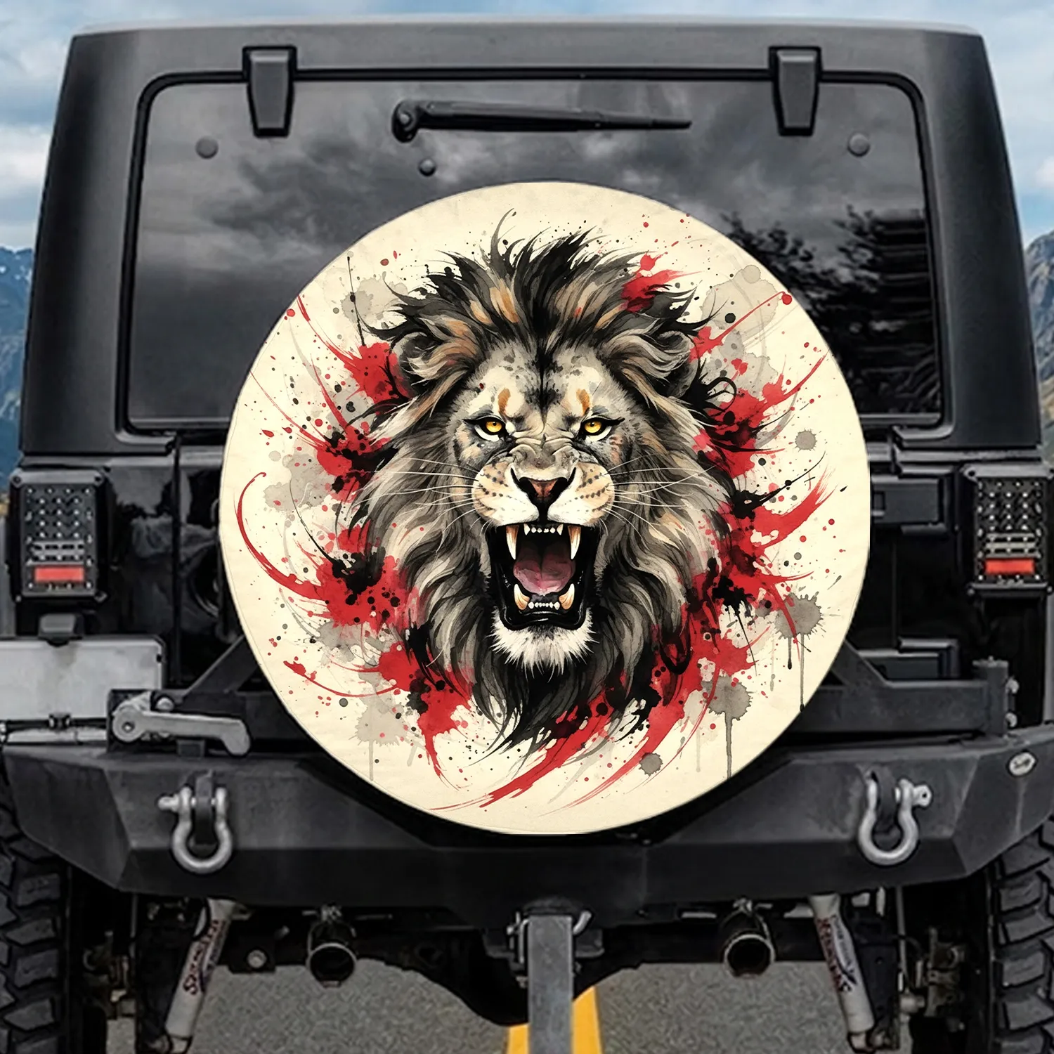 Roaring Lion Fangs Golden Eyes - Wildlife Lover Gift Vehicle Decor Spare Tire Cover - 1