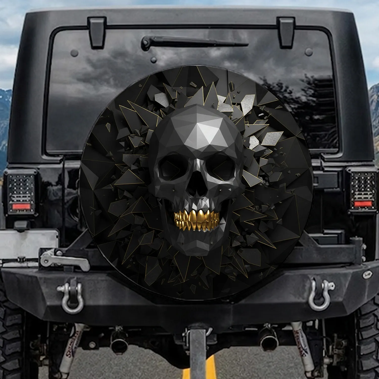 Skull Facets Shattered Fragments Crystalline Wireframe - Car Accessory Gift for Drivers Spare Tire Cover - 1