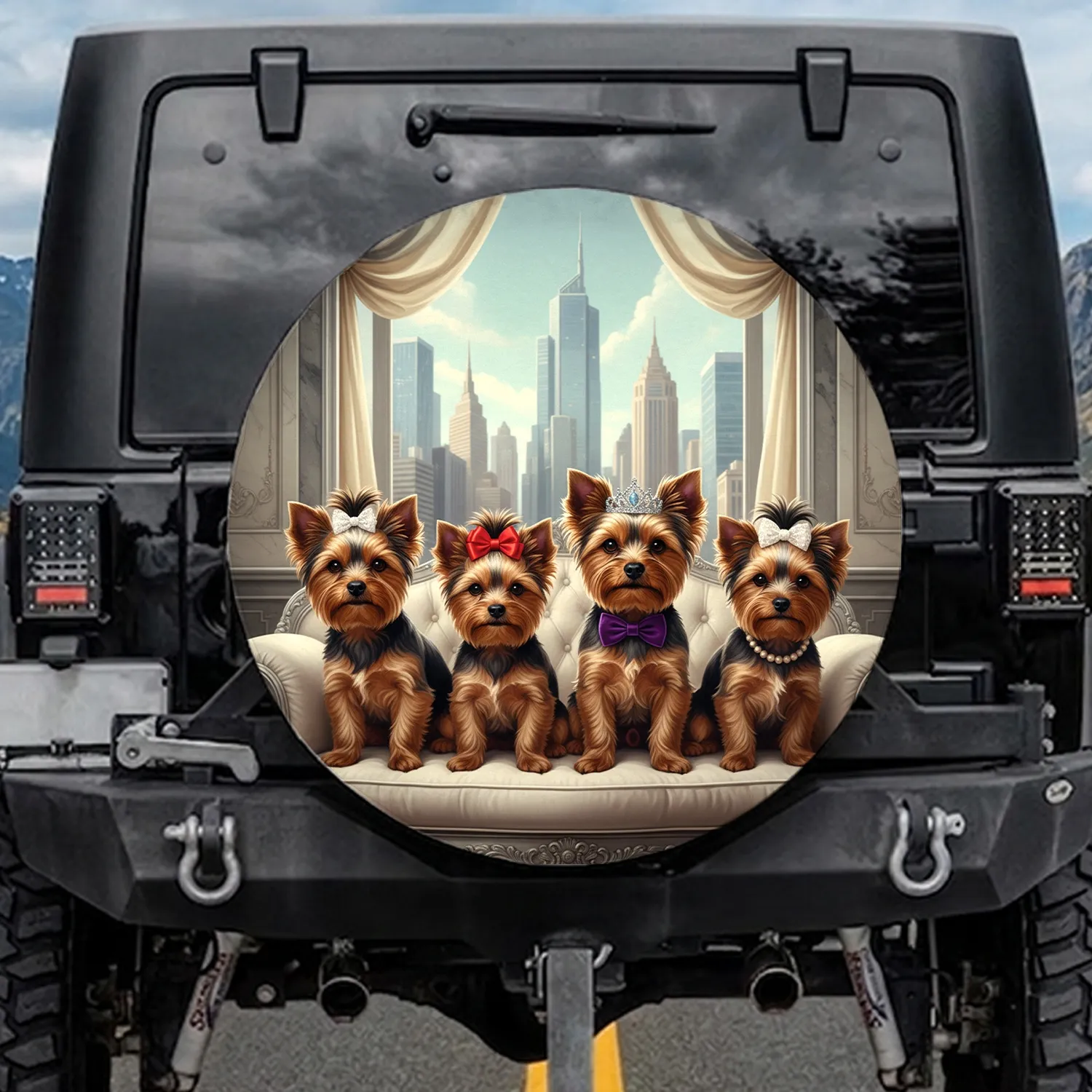 Pampered Yorkshire Terriers Urban Interior - Dog Lover Home Decor Gift Spare Tire Cover - 1