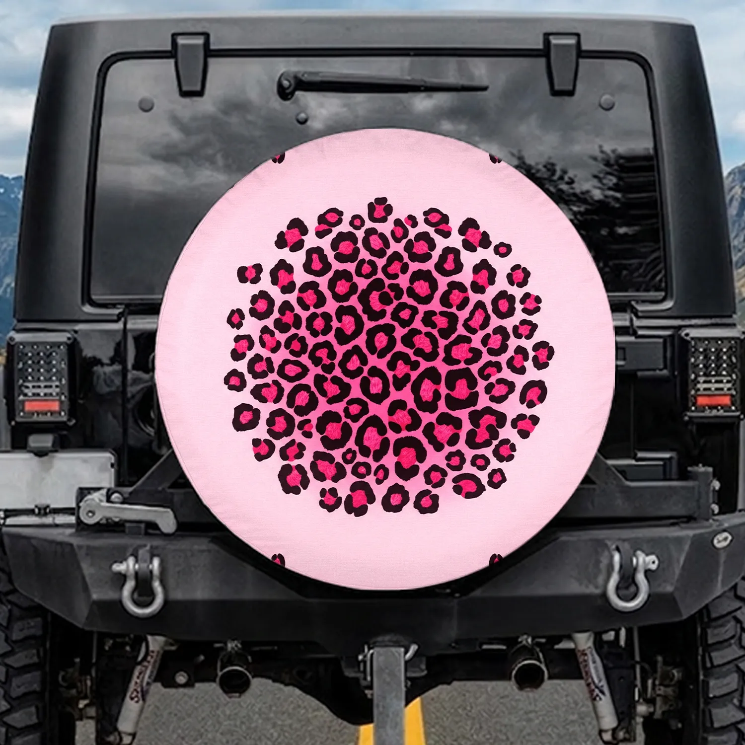 Hot Pink Black Leopard Spots High Fashion Accent Spare Tire Cover - 1