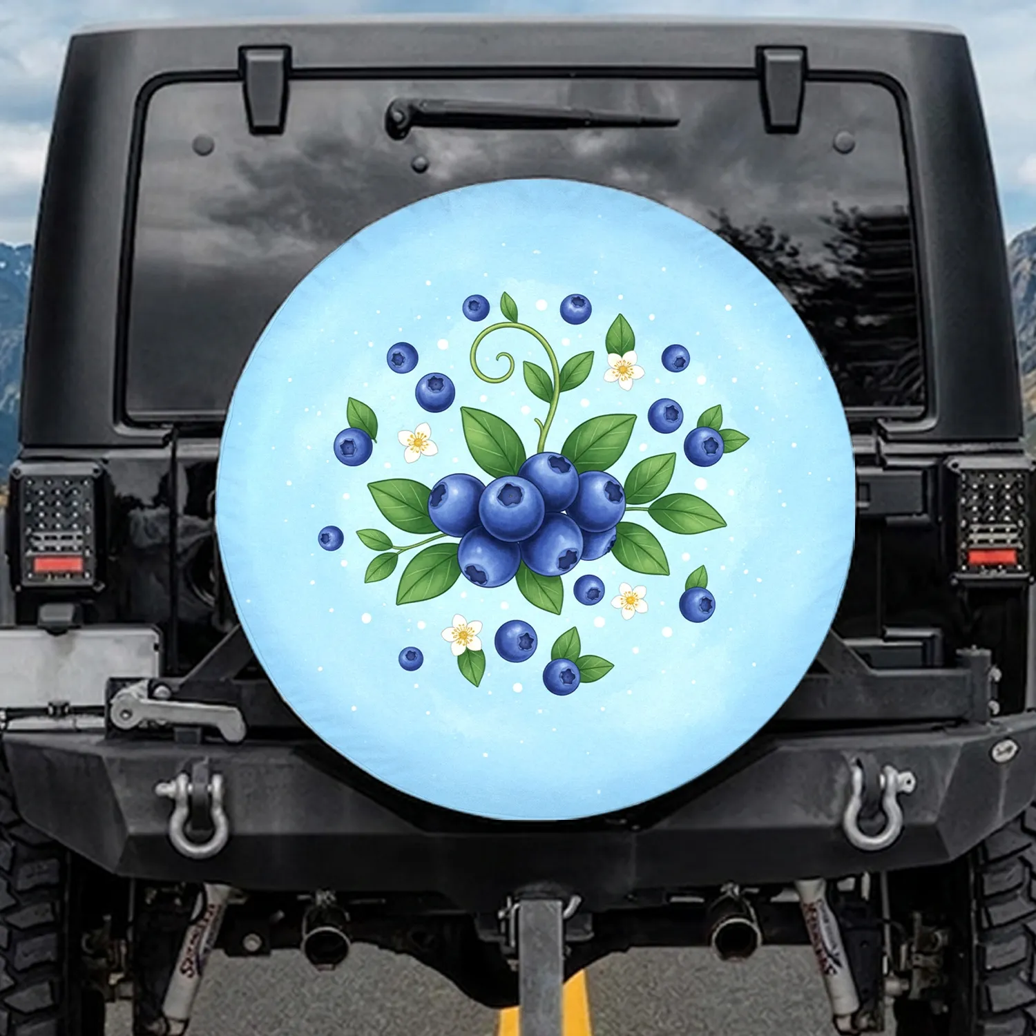 Blueberry Vine White Flower Cluster - Nature Lover Everyday Decor Gift Spare Tire Cover - 1