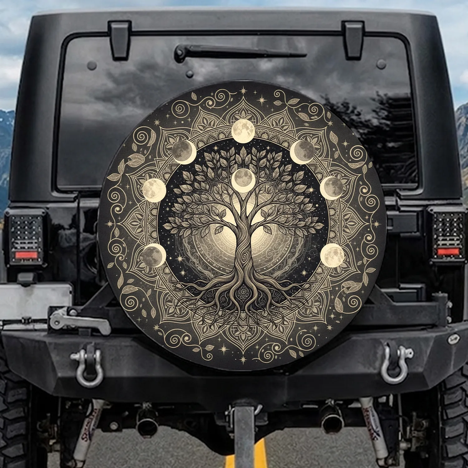Tree of Life Mandala Celestial Moon Phases - Spiritual Gift for Yoga Lover Spare Tire Cover - 1