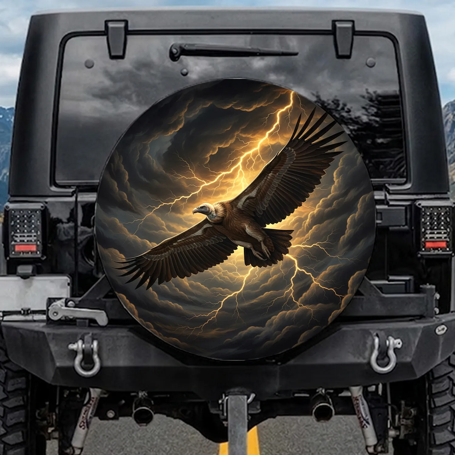 Griffon Vulture Thunderstorm Lightning - Wildlife Lover Gift Spare Tire Cover - 1